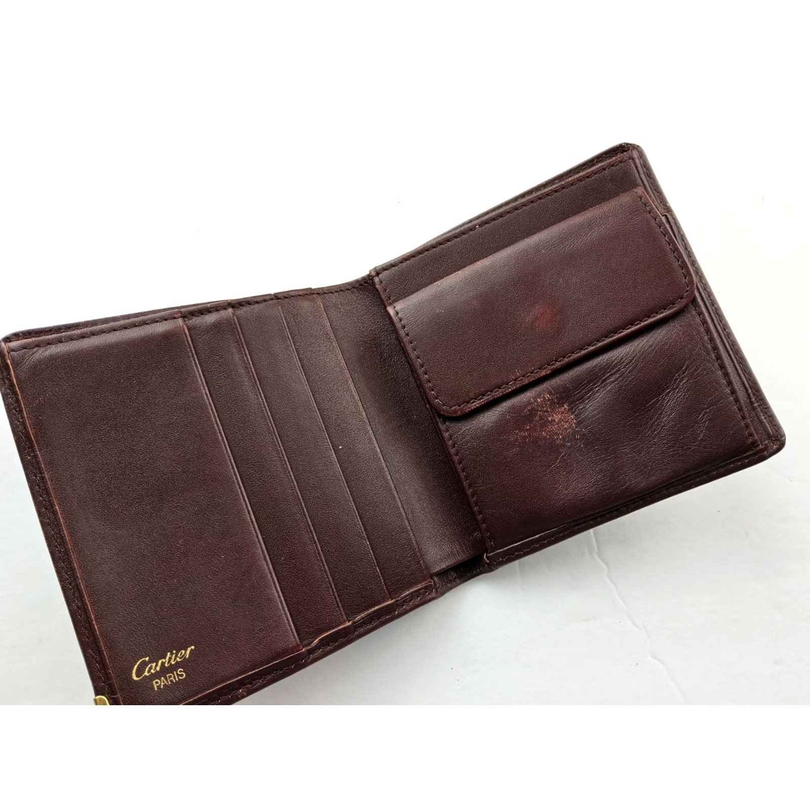 Cartier VINTAGE Cartier Leather Bifold Wallet Men 90s Bordeaux Leather Credit Card Mens Size ONE SIZE - 4 Thumbnail