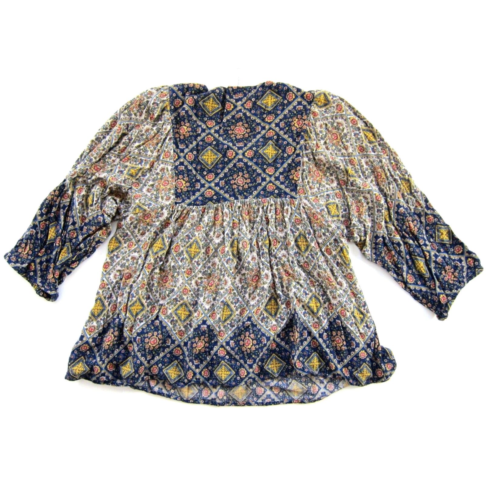 Vintage Passports 100% Rayon Floral Tunic Blouse 3/4 Sleeve Blue Pink Yellow M Women Dress/Blouse Size M / US 6-8 / IT 42-44 - 2 Thumbnail