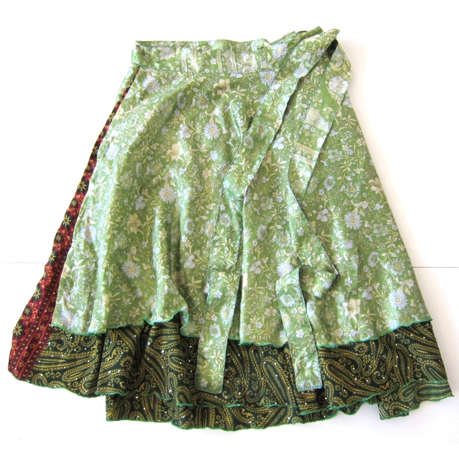 Pinko Wevez Wrap Skirt L Green Midi Silk Rayon Floral Womens Large Size 36" / US 14 / IT 50 - 2 Thumbnail