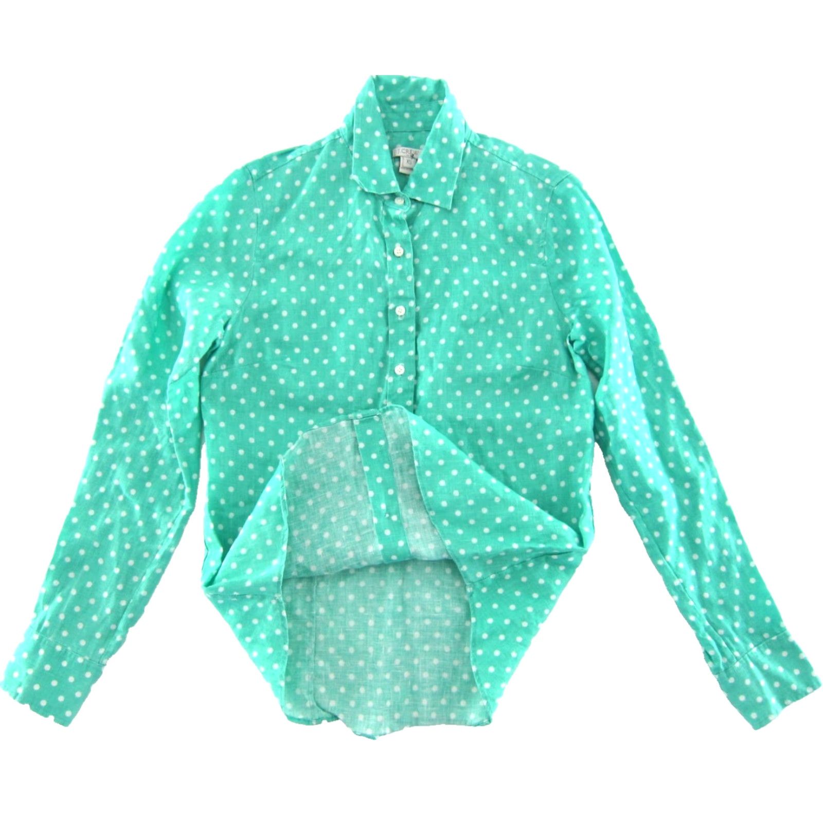 J.Crew J.CREW Button-Up Linen Aqua Blue White Polka Dot Collar Long Sleeve Blouse XS Women’s Regular 100% Linen Size XS / US 0-2 / IT 36-38 - 5 Thumbnail
