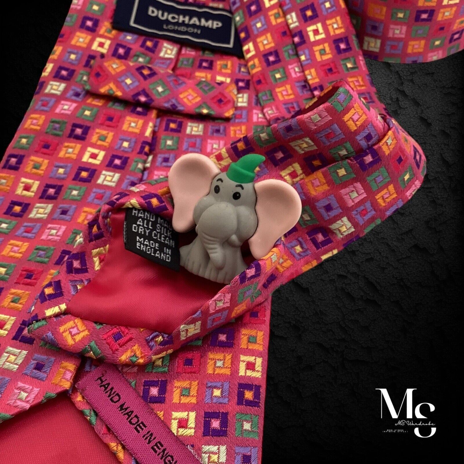 Duchamp DUCHAMP LONDON XL Pink Geometric Silk Tie Hand Made England Size ONE SIZE - 4 Thumbnail
