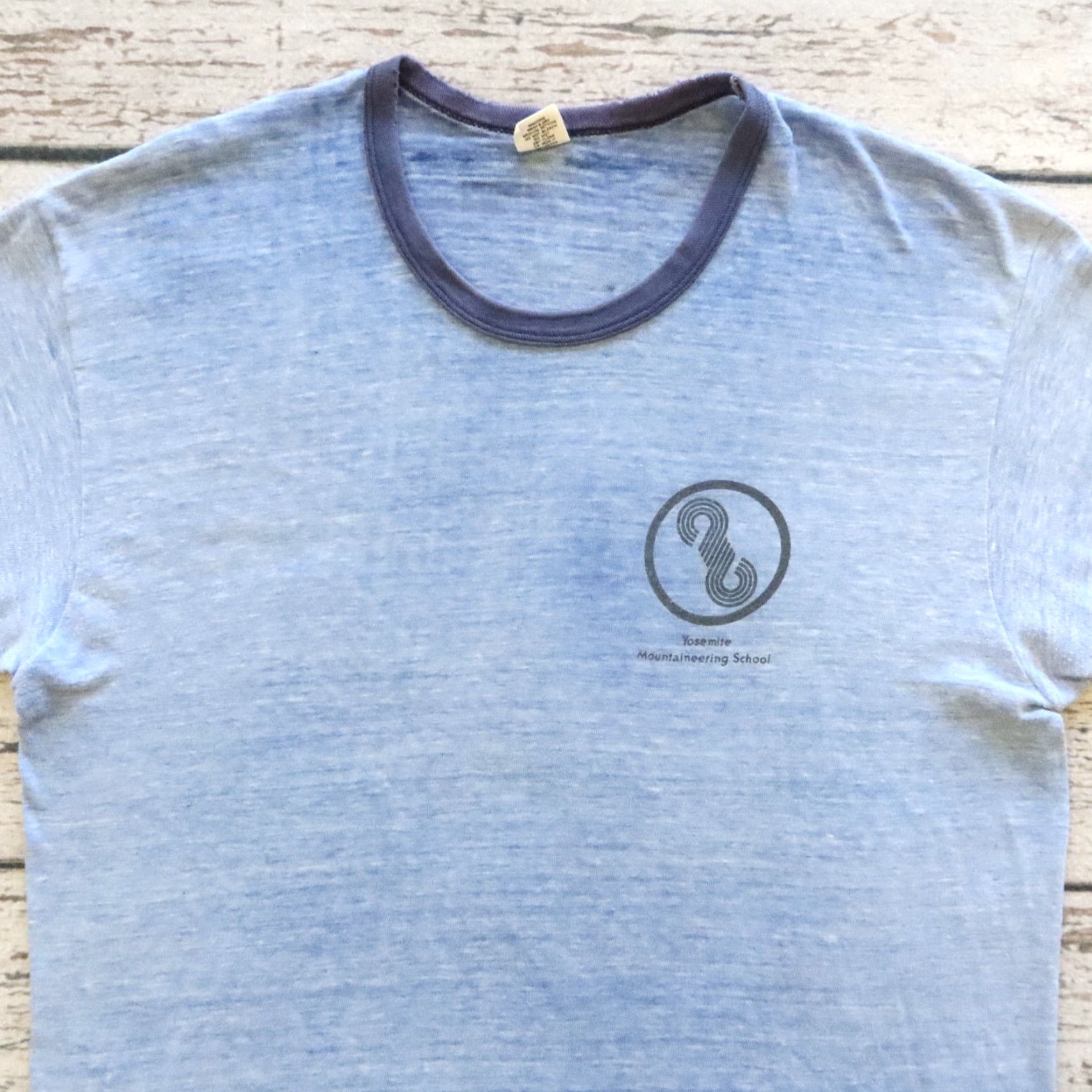 Hanes Vintage Hanes Shirt Go Climb a Rock Yosemite Mountaineering School Ringer Shirt Blue L Mens 90s/80s? Size US L / EU 52-54 / 3 - 3 Thumbnail