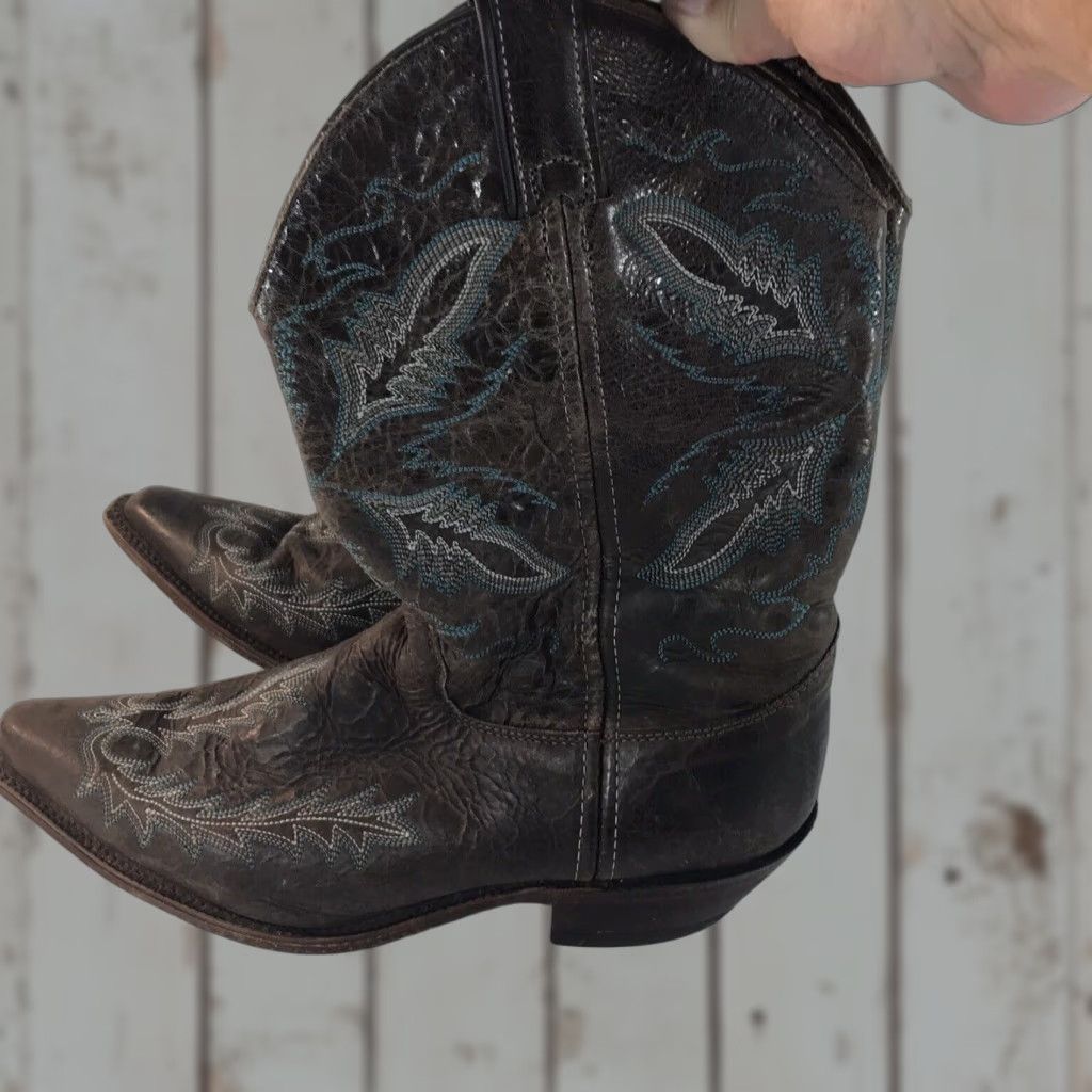 Justin Boots JUSTIN VINTAGE Handcrafted Western Boots Womens Size 10 Brown Mid-Calf Snip Toe Cowgirl Size US 10 / IT 40 - 1 Thumbnail