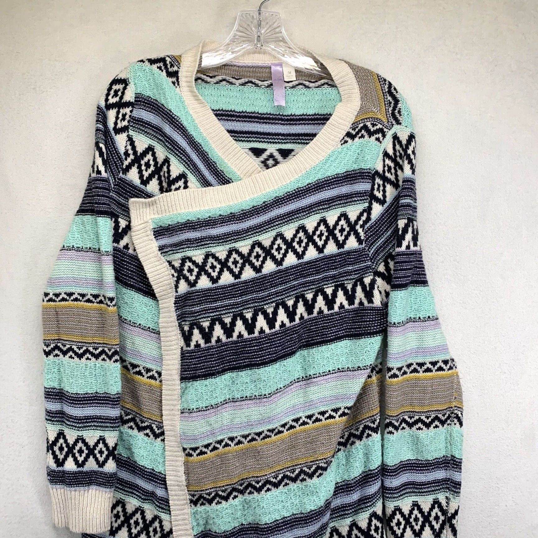 Anthropologie Alya Cardigan Adult Medium Mint Multicolor Geometric Open Front Boho Southwestern Women's Size M / US 6-8 / IT 42-44 - 5 Thumbnail