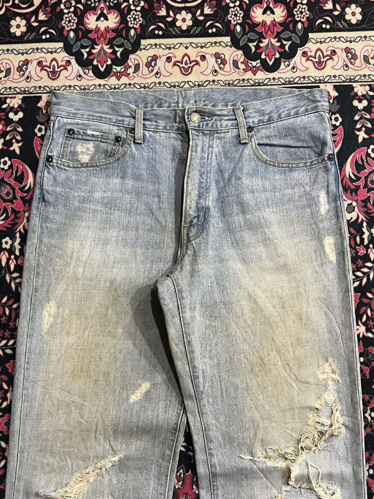Japanese Brand Vintage Japan Blue Way Light Washed Trashed Jeans Size US 33 - 4 Thumbnail