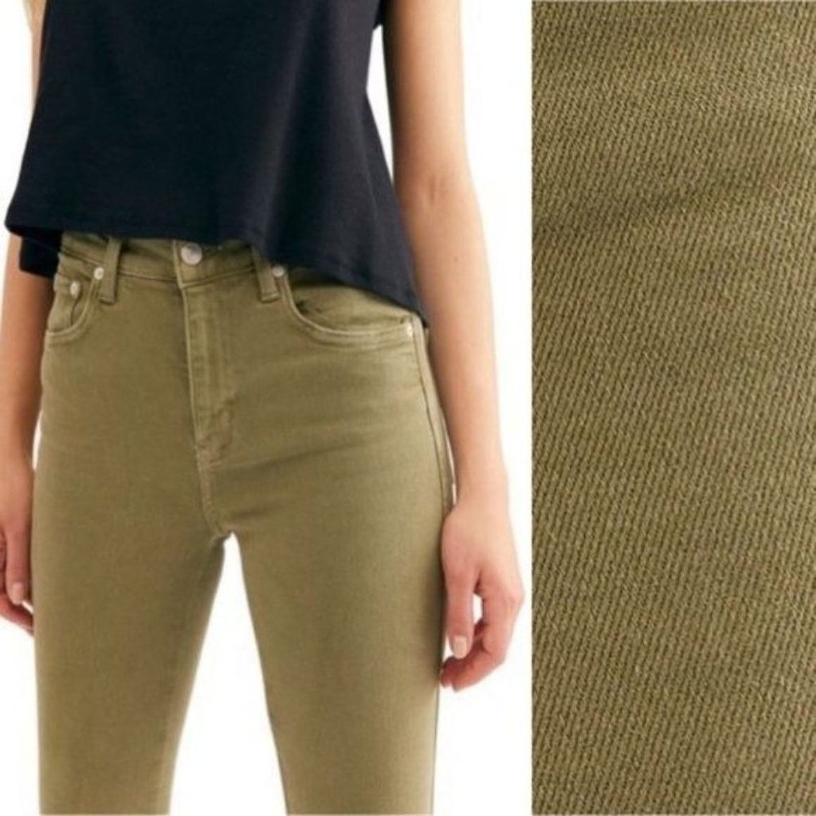 Free People Free People Raw Hem High Rise Jegging 24 Army Green Stretch Size 24" / US 00 / IT 34 - 9 Thumbnail