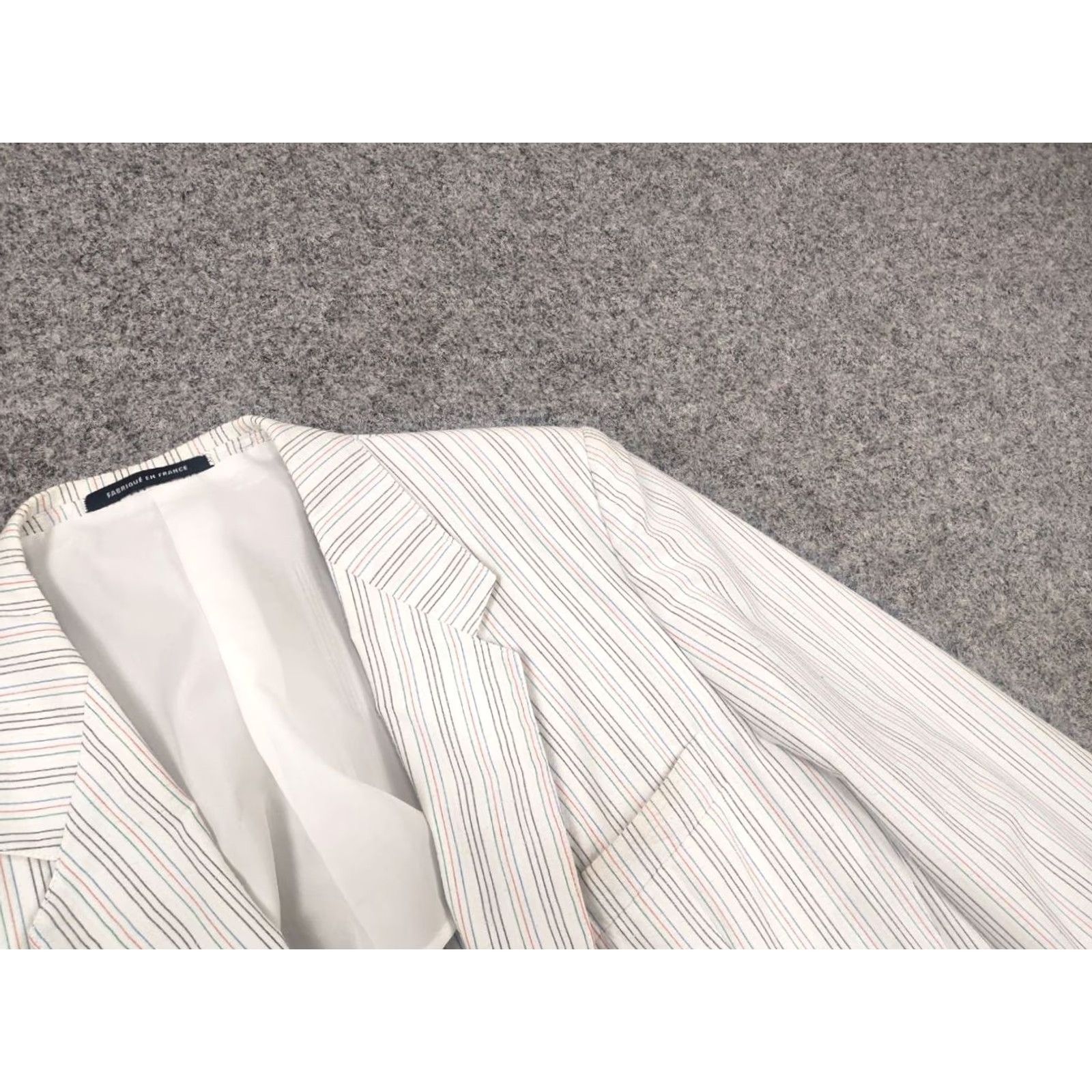 Yves Saint Laurent VINTAGE Yves Saint Laurent France Mens White Striped Blazer Wool Canvas Two-Button Front Blazer Regular Size M Size 40R - 6 Thumbnail