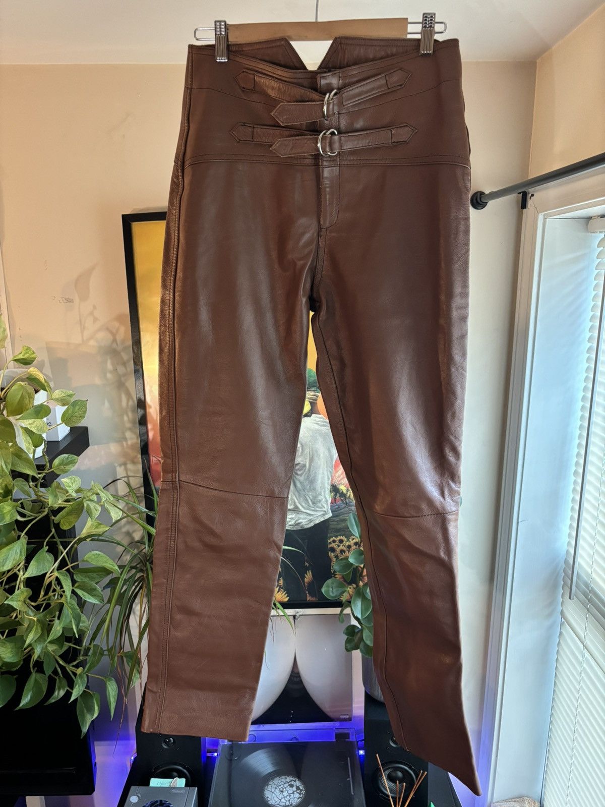 Genuine Leather Vintage leather pants with buckle Size US 34 / EU 50 - 1 Thumbnail