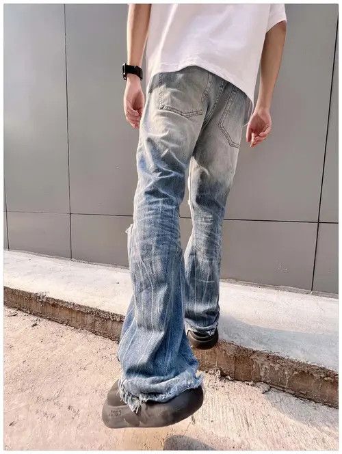 Vintage Blue damaged faded flared punk grunge jeans Size US 32 / EU 48 - 1 Thumbnail