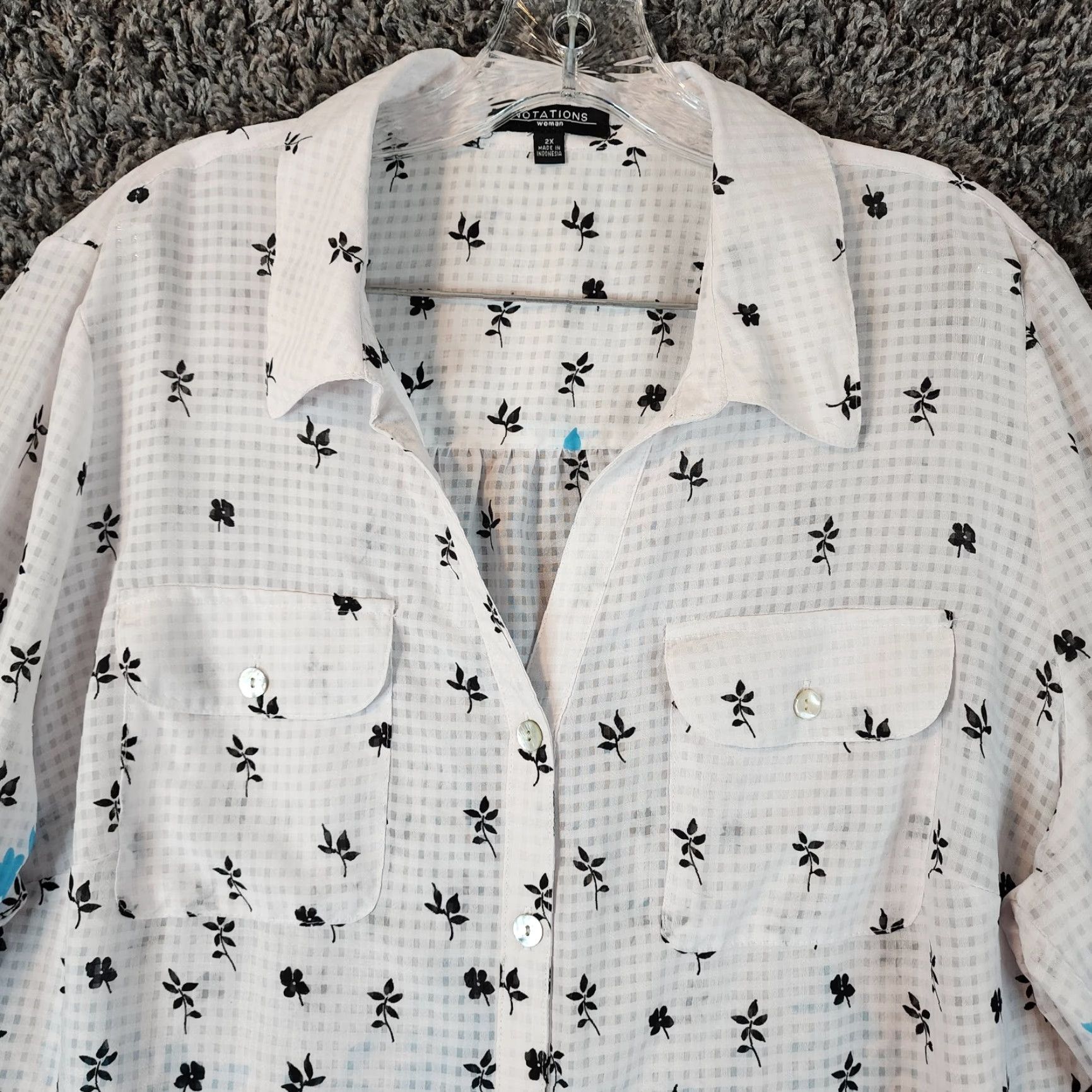 Vintage VINTAGE Notations Floral Blouse Plus Size 2X White Blue 3/4 Sleeve Womens Size XXL / US 16-18 / IT 52-54 - 3 Thumbnail
