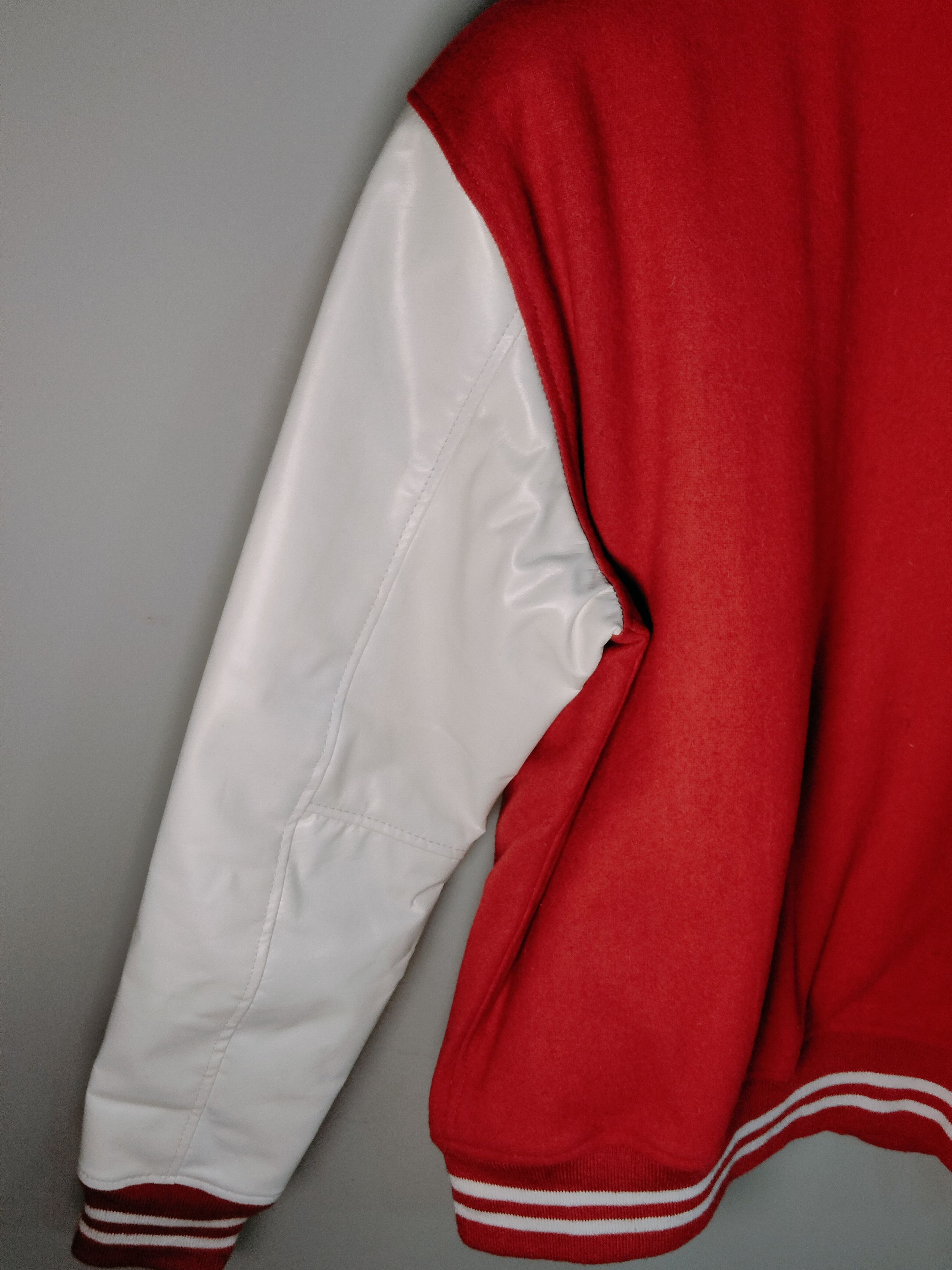 Vintage WLETI Red & Light Cream Varsity Jacket with Leather Sleeves Size US M / EU 48-50 / 2 - 10 Thumbnail