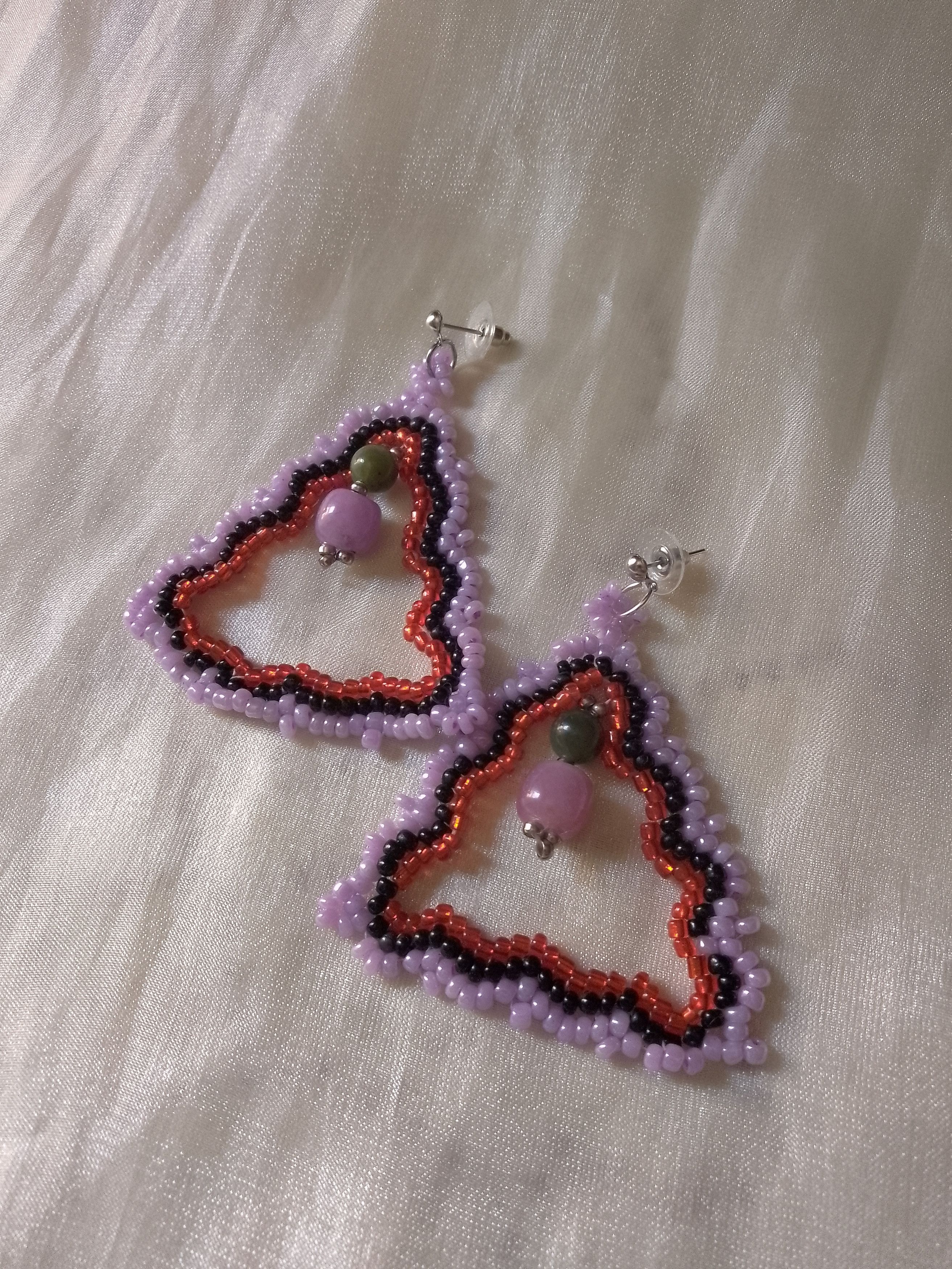 Handmade Dangle earrings triangular Green and purple hard gemstones Size ONE SIZE - 2 Thumbnail