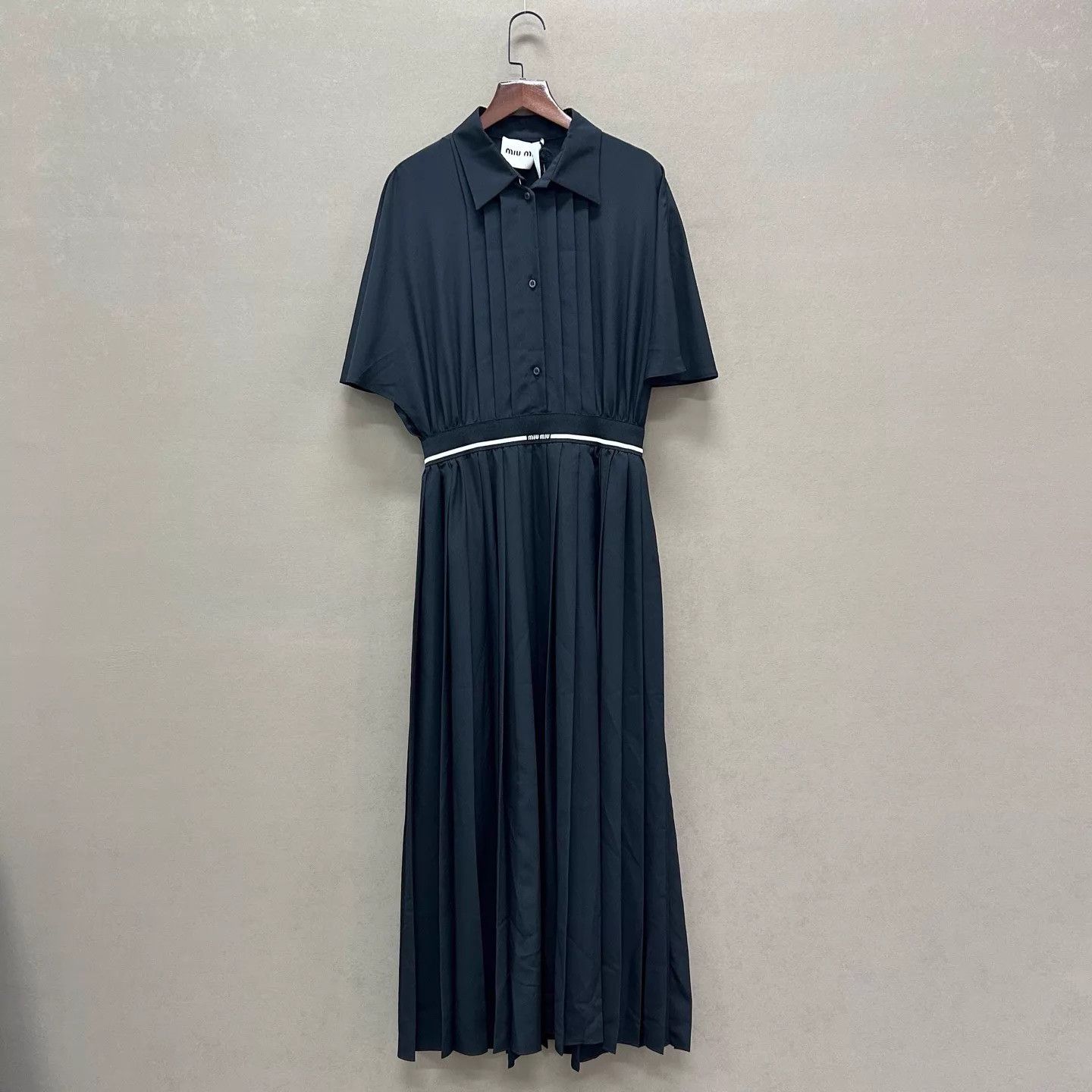 Miu Miu MIU MIU black logo letter collared pleated dress Size S / US 4 / IT 40 - 1 Thumbnail