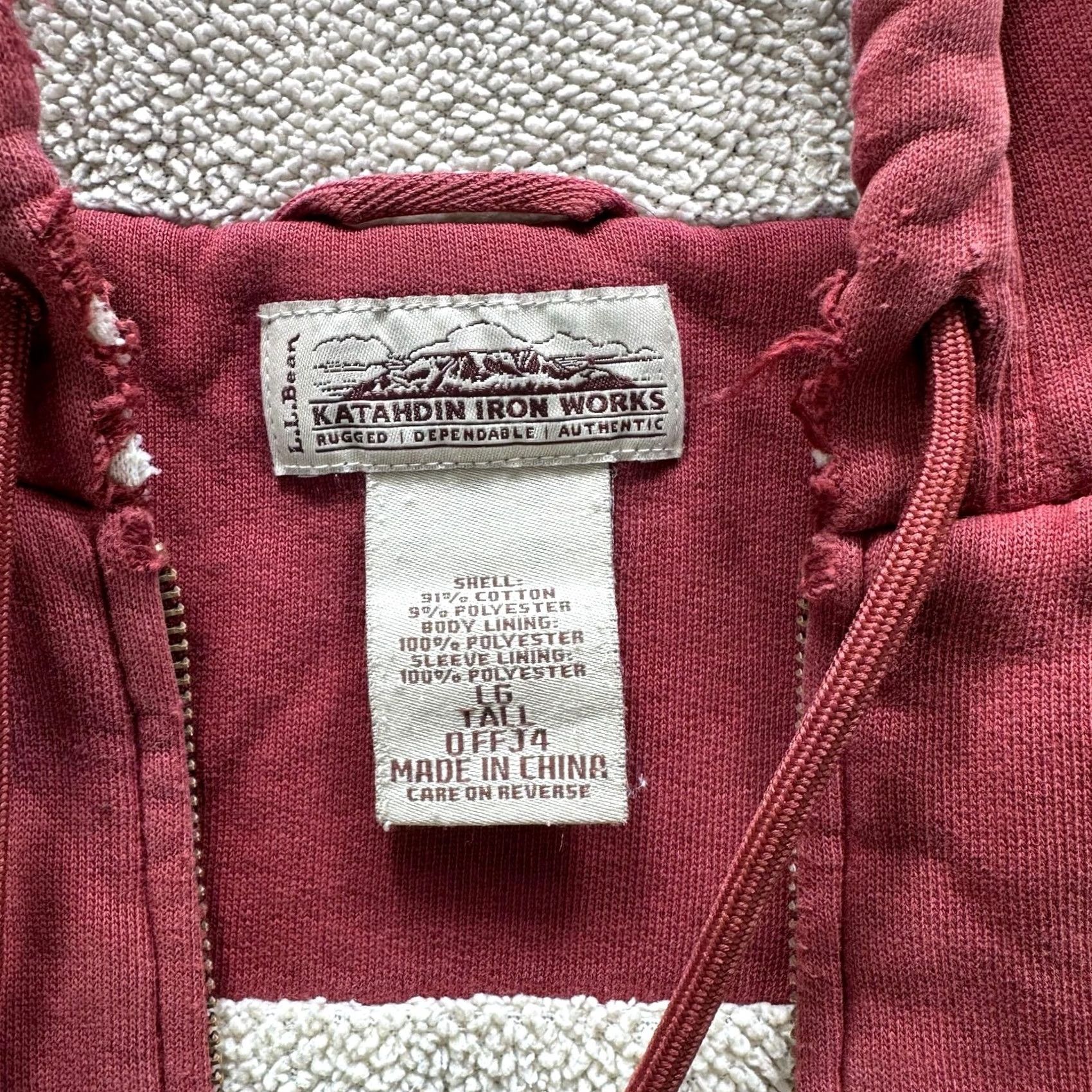 Vintage L.L. Bean Katahdin Iron Works Hoodie Mens LT Red Sherpa Lined Full Zip Fleece Size US L / EU 52-54 / 3 - 4 Thumbnail