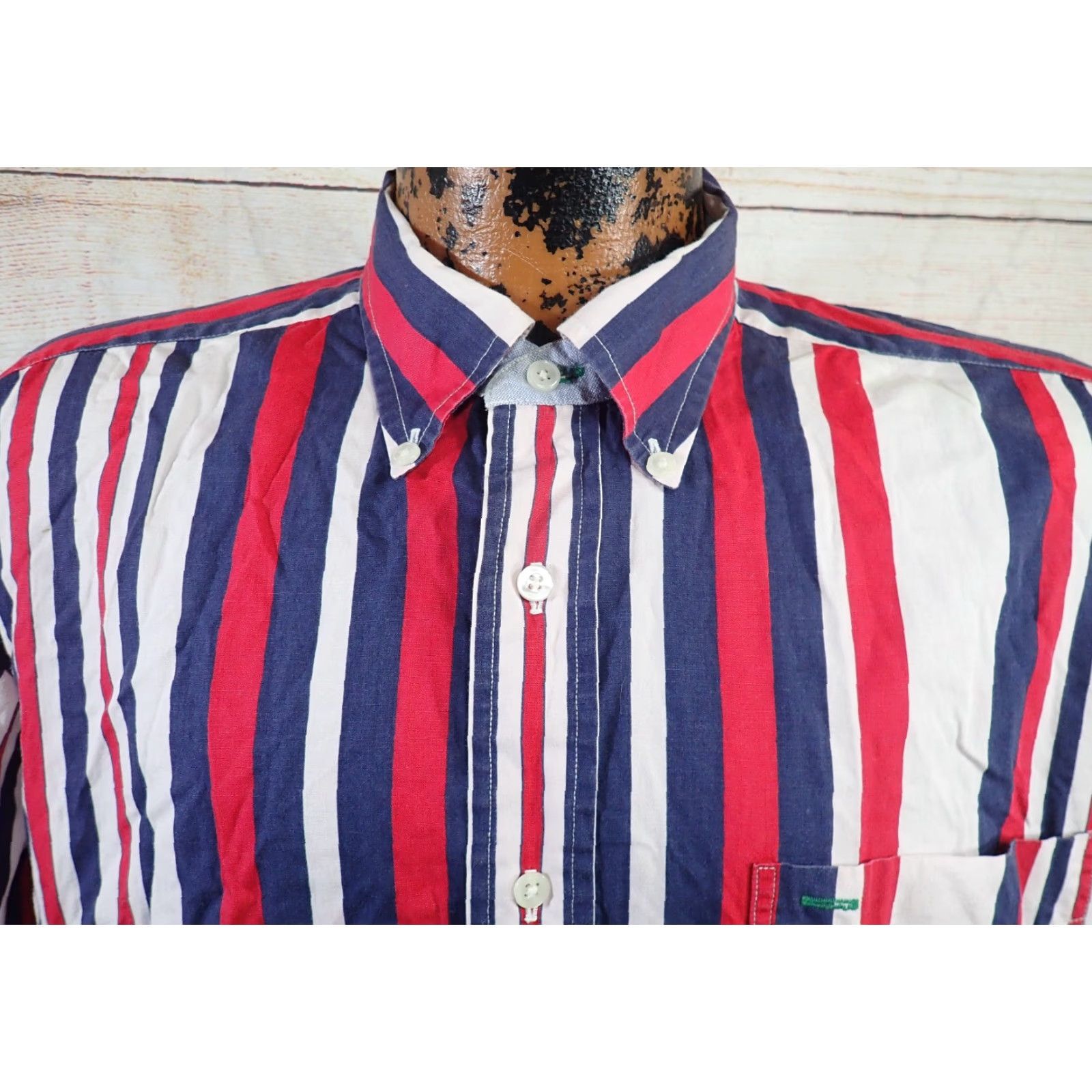 Tommy Hilfiger VINTAGE Tommy Hilfiger Button-Down Shirt L Red White Blue Striped Long Sleeve 90s Mens Size US L / EU 52-54 / 3 - 2 Thumbnail