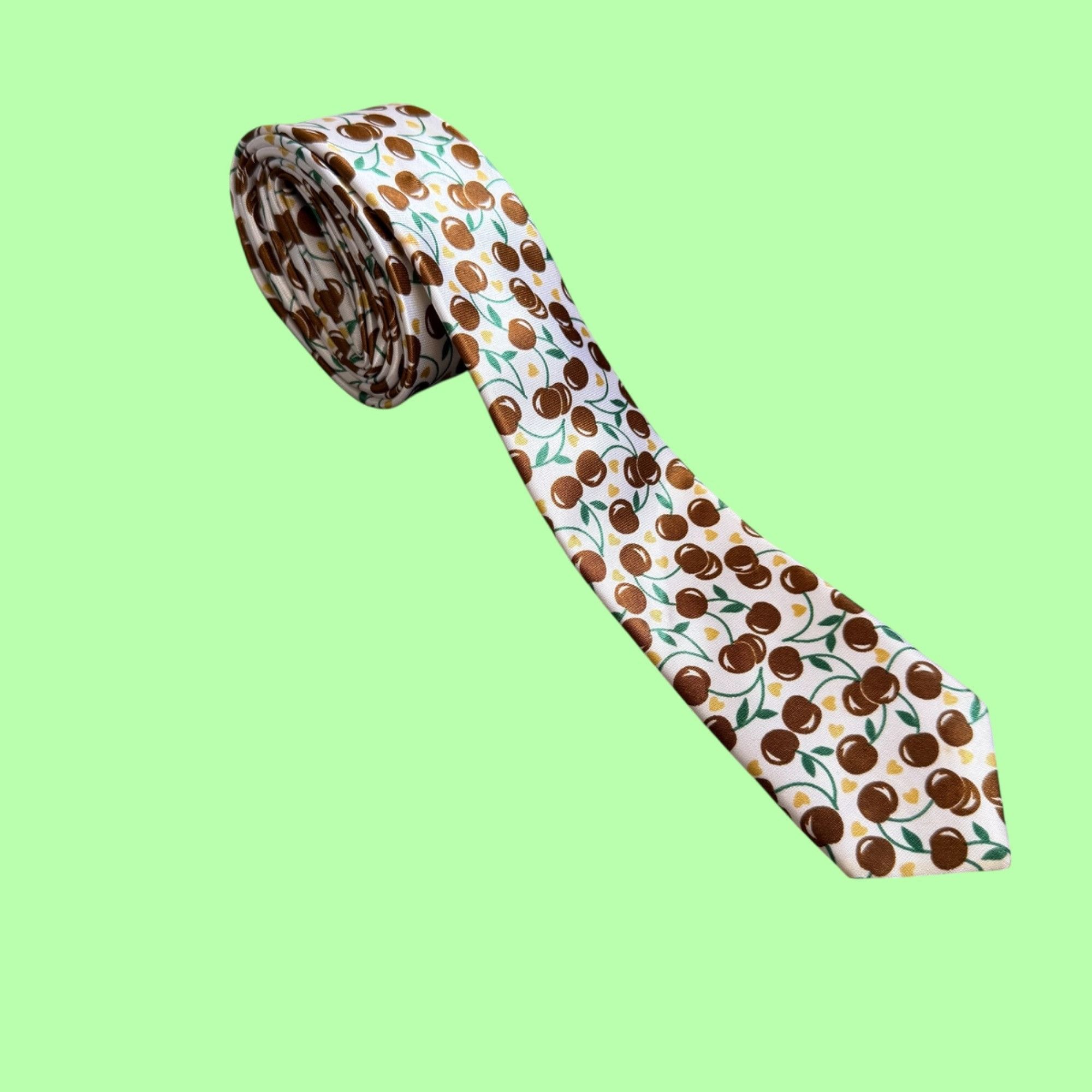 Other Novelty Cherry and Heart All Over Print Neck Skinny Slim Tie Size ONE SIZE - 1 Thumbnail