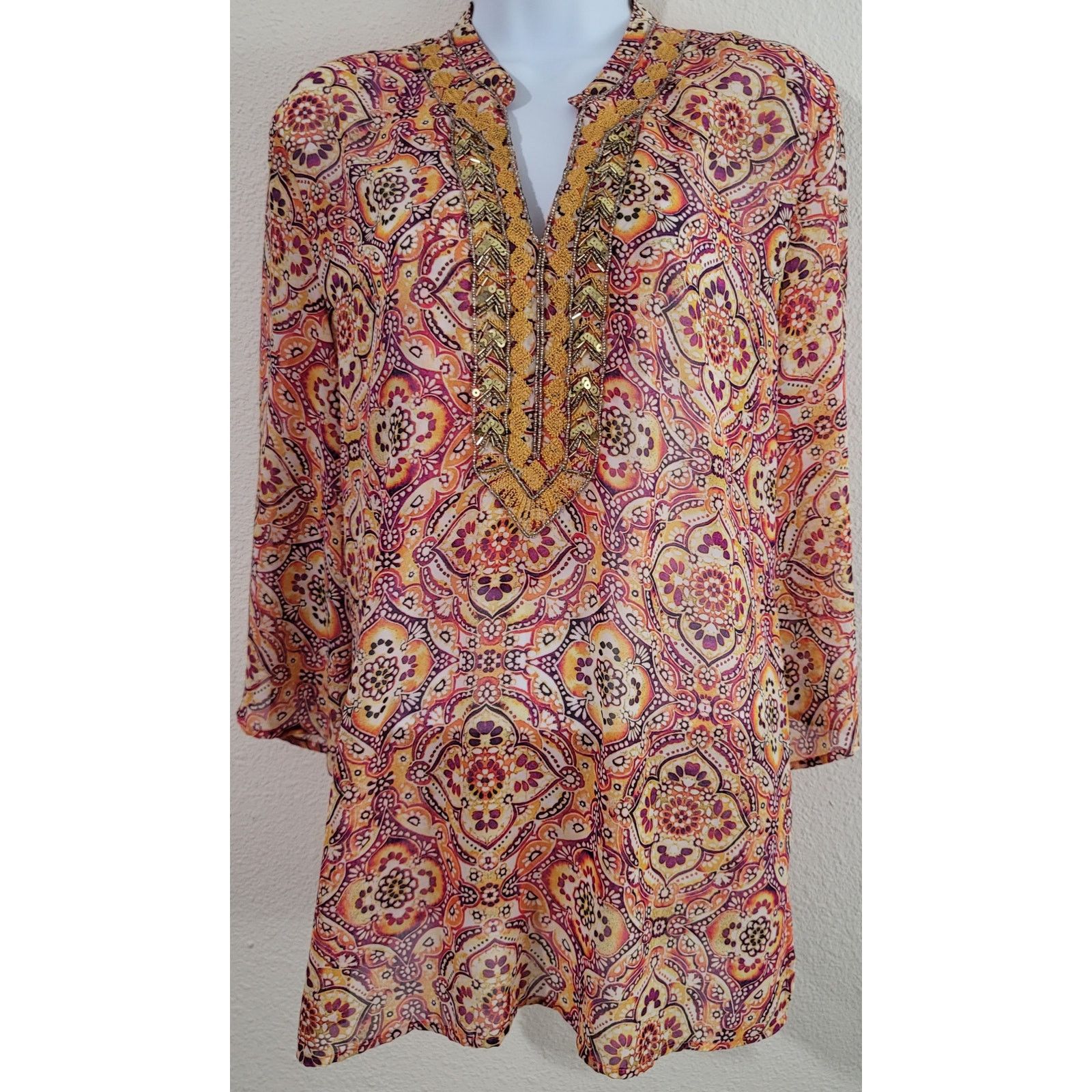 Other Peck & Peck Orange Purple Floral Beaded Peasant Top Medium Size M / US 6-8 / IT 42-44 - 1 Thumbnail