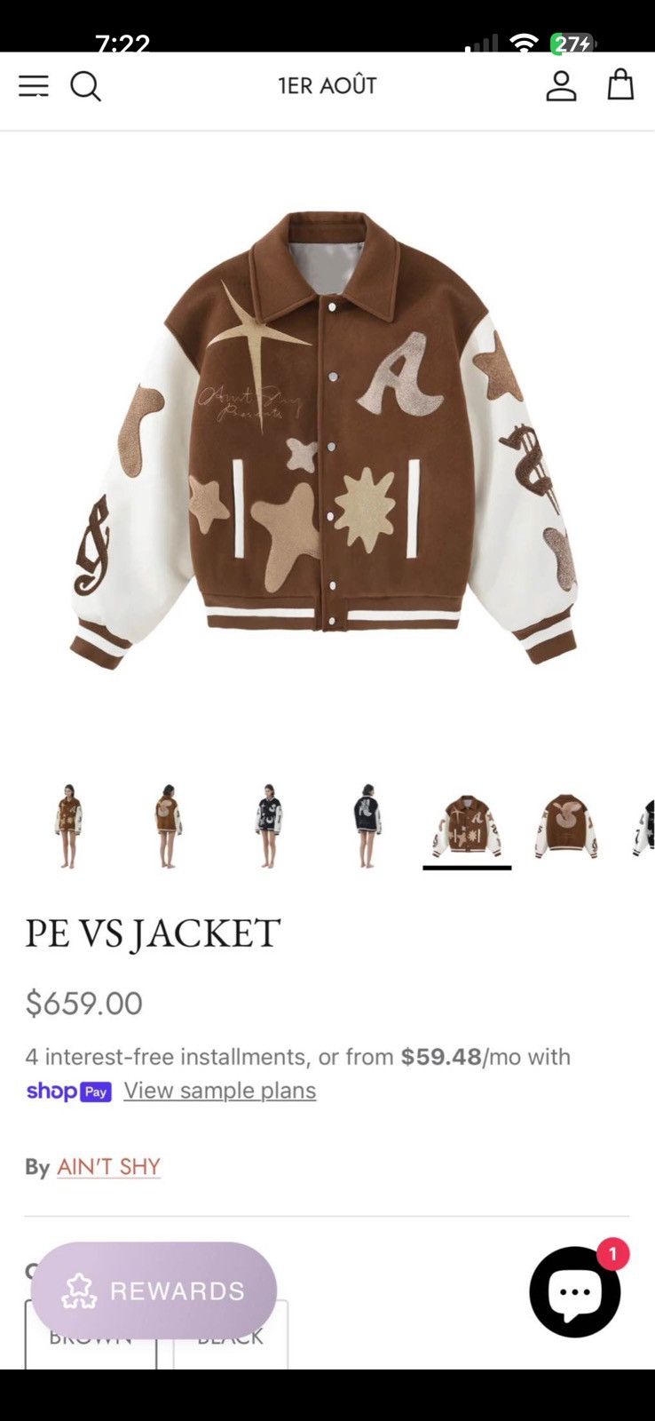 Other AIN’T SHY PE VS Jacket Off-White/Brown Wool Leather Varsity Size ONE SIZE - 10 Thumbnail