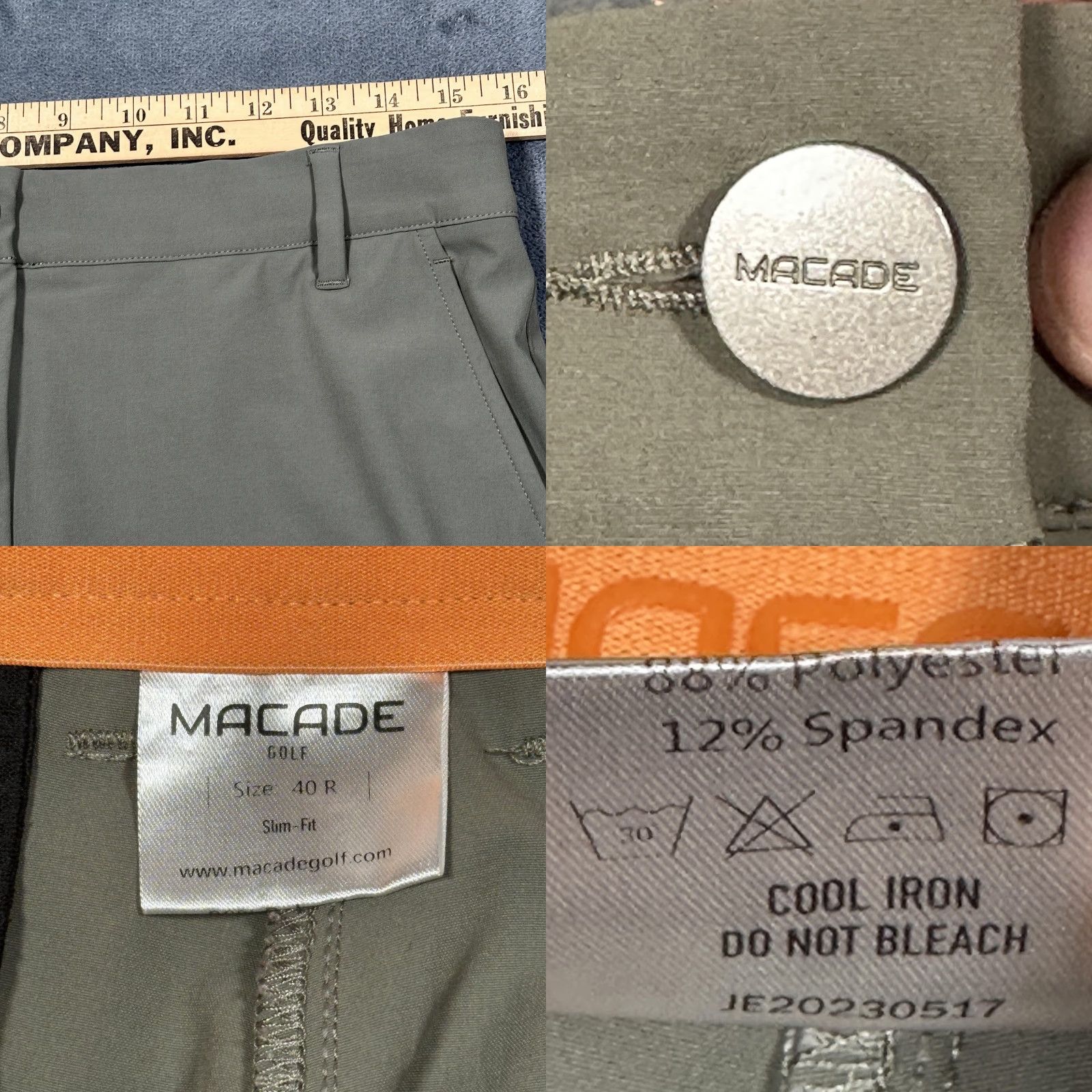 Olive Macade Golf Pants Mens 40R Olive Green Slim Fit Stretch Performance Zip Ankles Size US 40 / EU 56 - 8 Thumbnail
