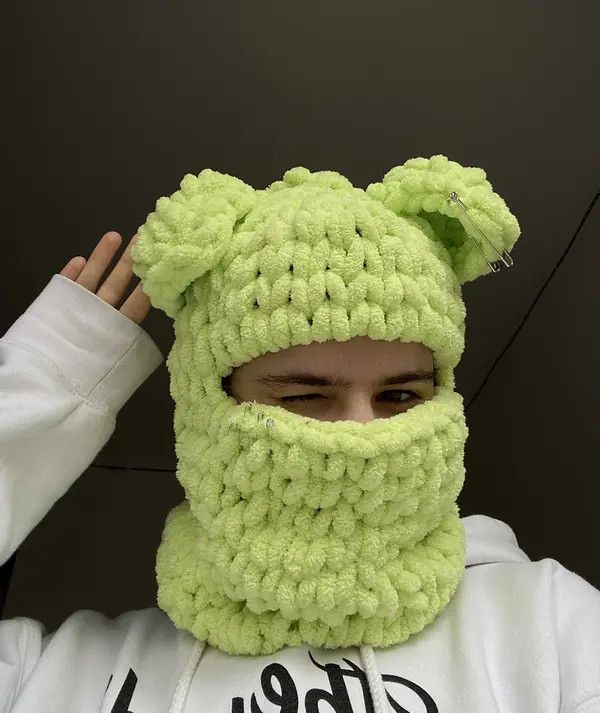VIBE Handmade Knitted Balaclava Ski Mask Teddy Bear Style Size ONE SIZE - 8 Thumbnail