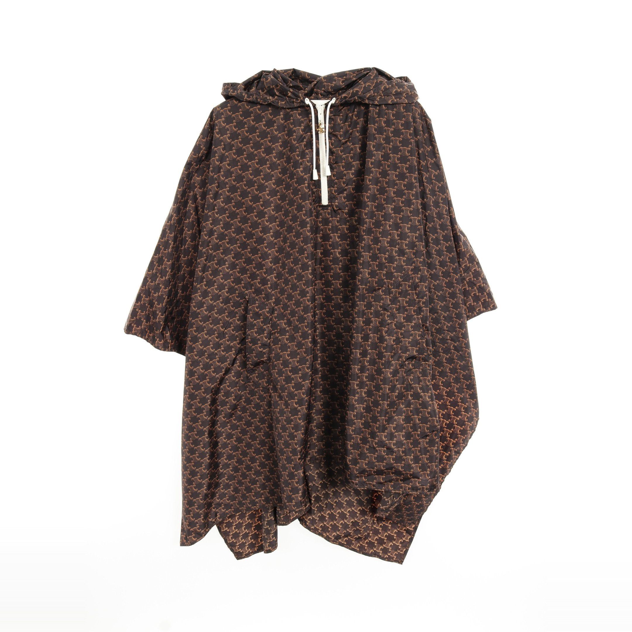 Celine Celine Triomphe Poncho All-Over Pattern Nylon Dark Brown Hooded Size ONE SIZE - 1 Thumbnail