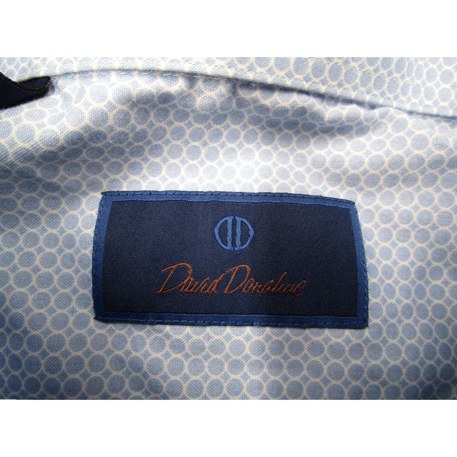 David Donahue VINTAGE David Donahue Dress Shirt Men 18 34 Blue Geometric Twill Long Sleeve Business Casual Size 34R - 3 Thumbnail