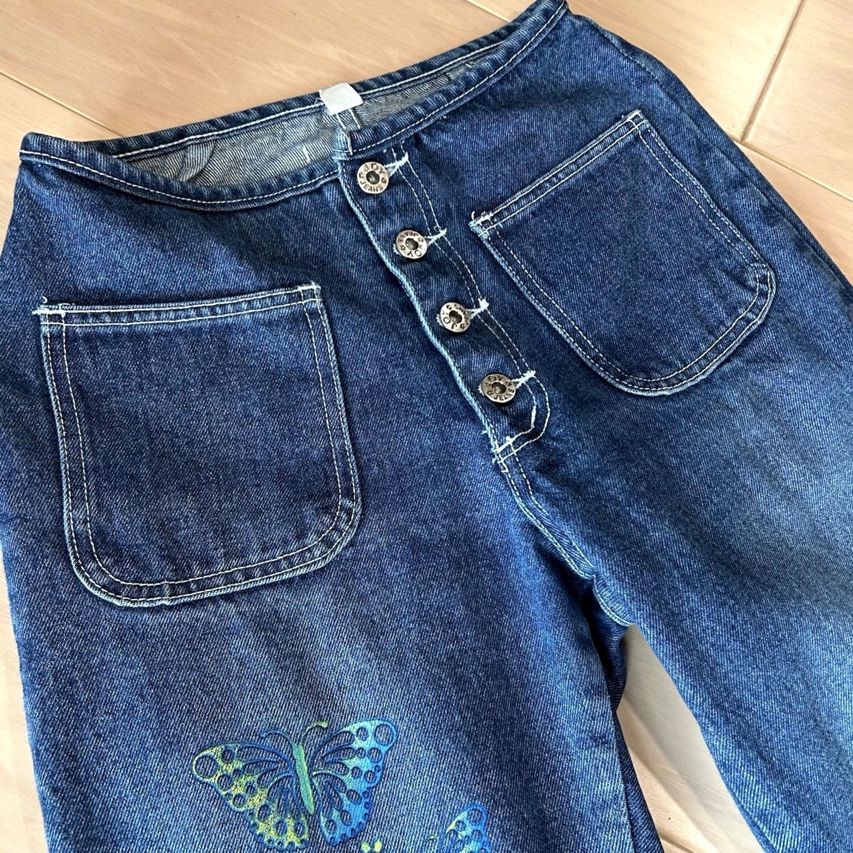 Bell VINTAGE Joy Jeans Bell Bottom Denim Blue Jean Butterfly’s Women’s Medium 24x31 Jeans 90s Grunge Boho Western Urban Fashion Mens Womens Girls Boys Size 32" / US 10 / IT 46 - 5 Thumbnail