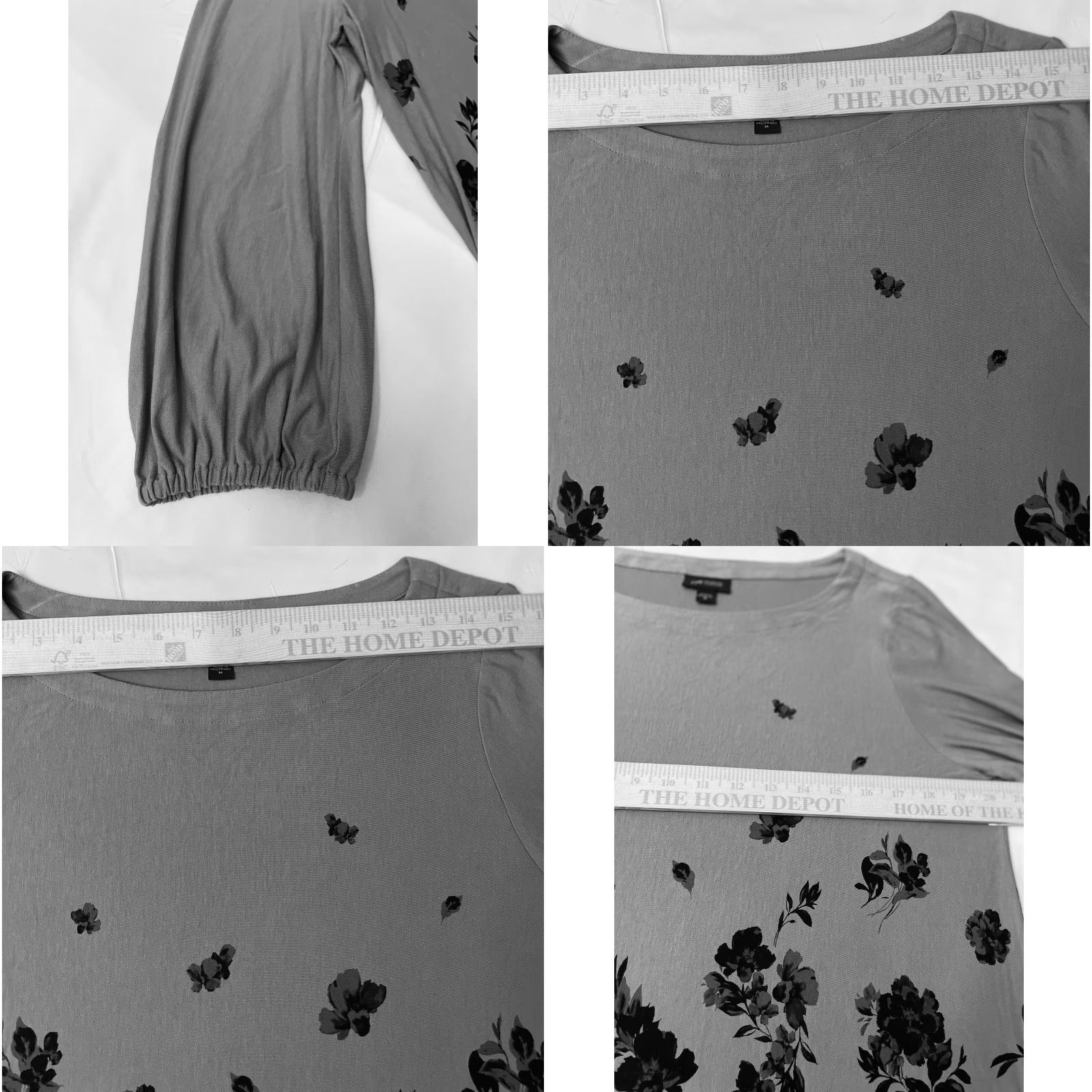 J. Jill J Jill Wearever Collection Shirt Womens Medium Gray Floral Stretch Pullover Top - 3/4 Sleeve Puff Sleeve Round Neck Tunic Relaxed Fit Viscose Spandex Size M / US 6-8 / IT 42-44 - 10 Thumbnail