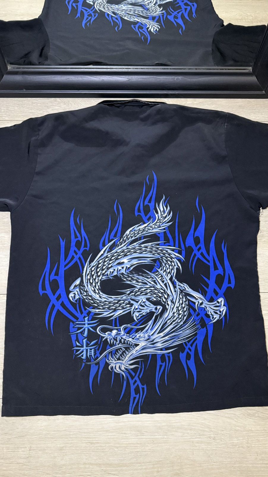 JNCO Vintage / Y2K 1990s Silver Dragon Flame Button Up Size US L / EU 52-54 / 3 - 6 Thumbnail
