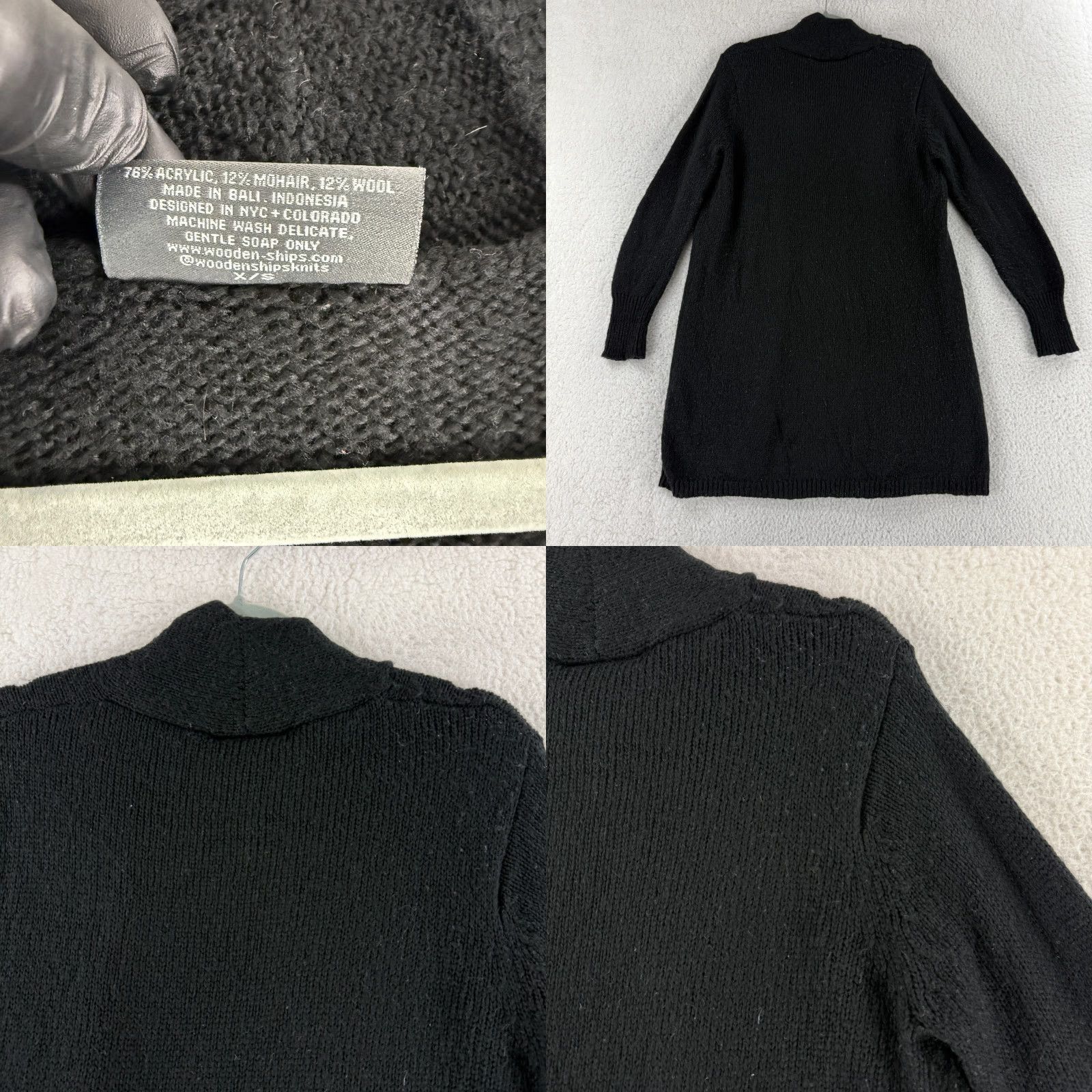 Vintage Wooden Ships Cardigan Sweater Women Small Black Long Sleeve Knit Wool Mohair Size S / US 4 / IT 40 - 8 Thumbnail