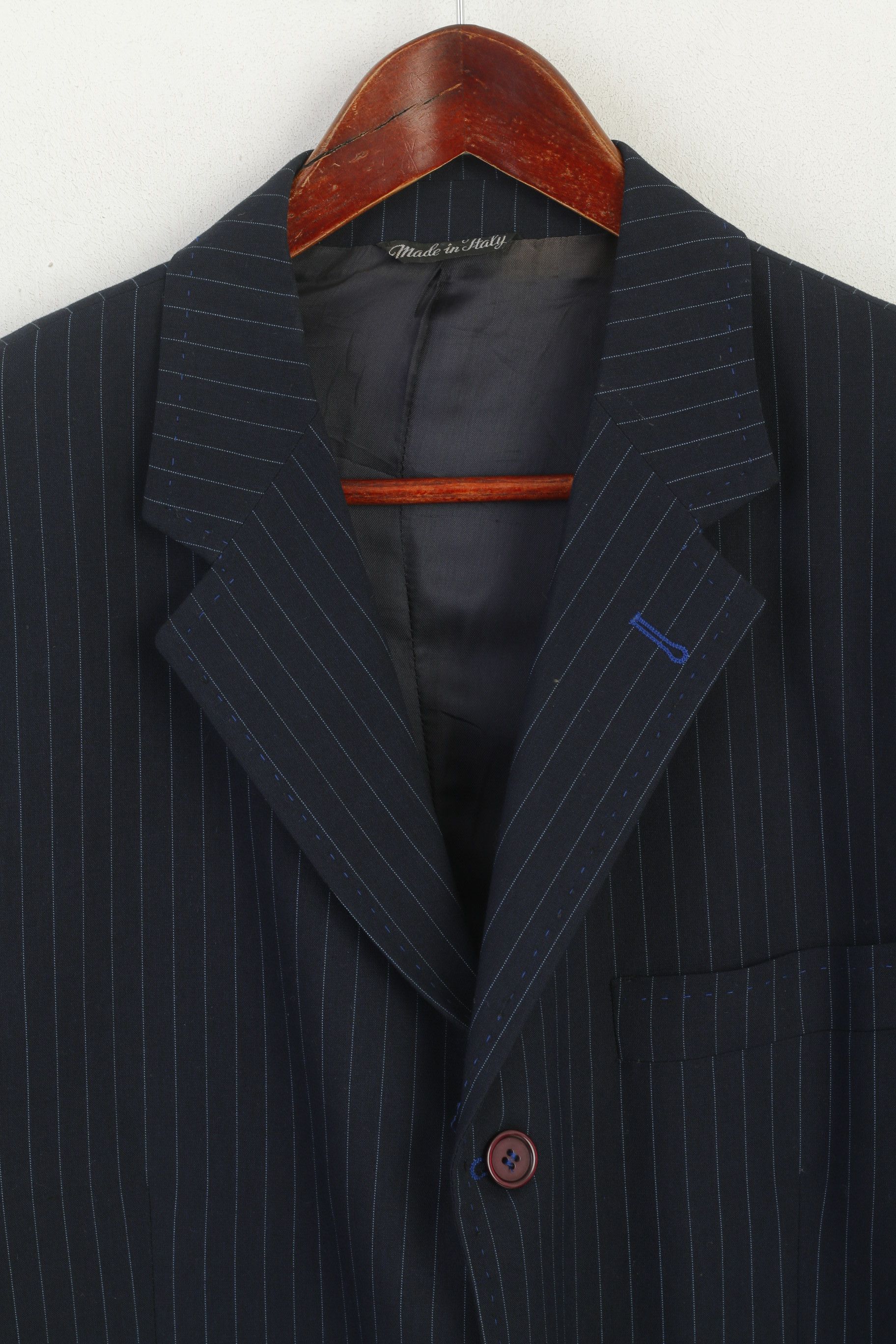 Vintage Gaudi Men 54 44 Blazer Navy Wool Striped Single 6247 Size 44R - 3 Thumbnail
