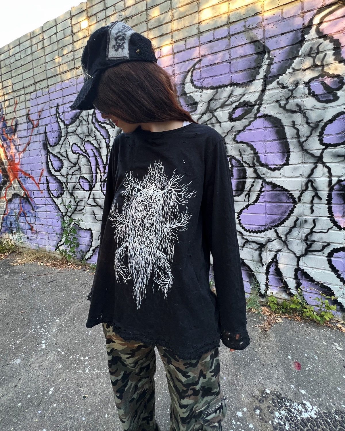 Designer Ghotic black metal dark custom distressed longsleeve Size US M / EU 48-50 / 2 - 4 Thumbnail