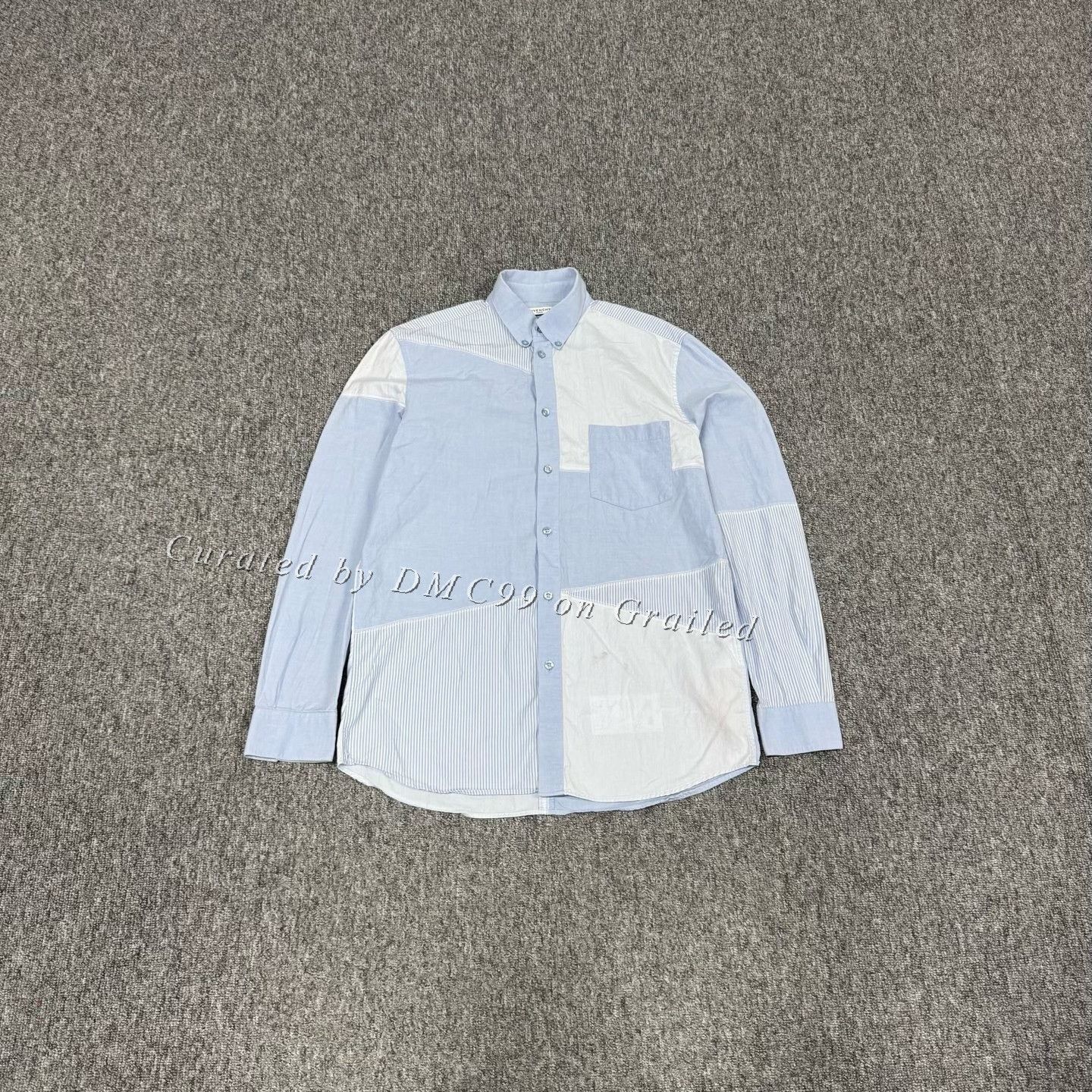 Givenchy Givenchy Light Blue Patchwork Long-Sleeve Shirt Size US M / EU 48-50 / 2 - 1 Thumbnail