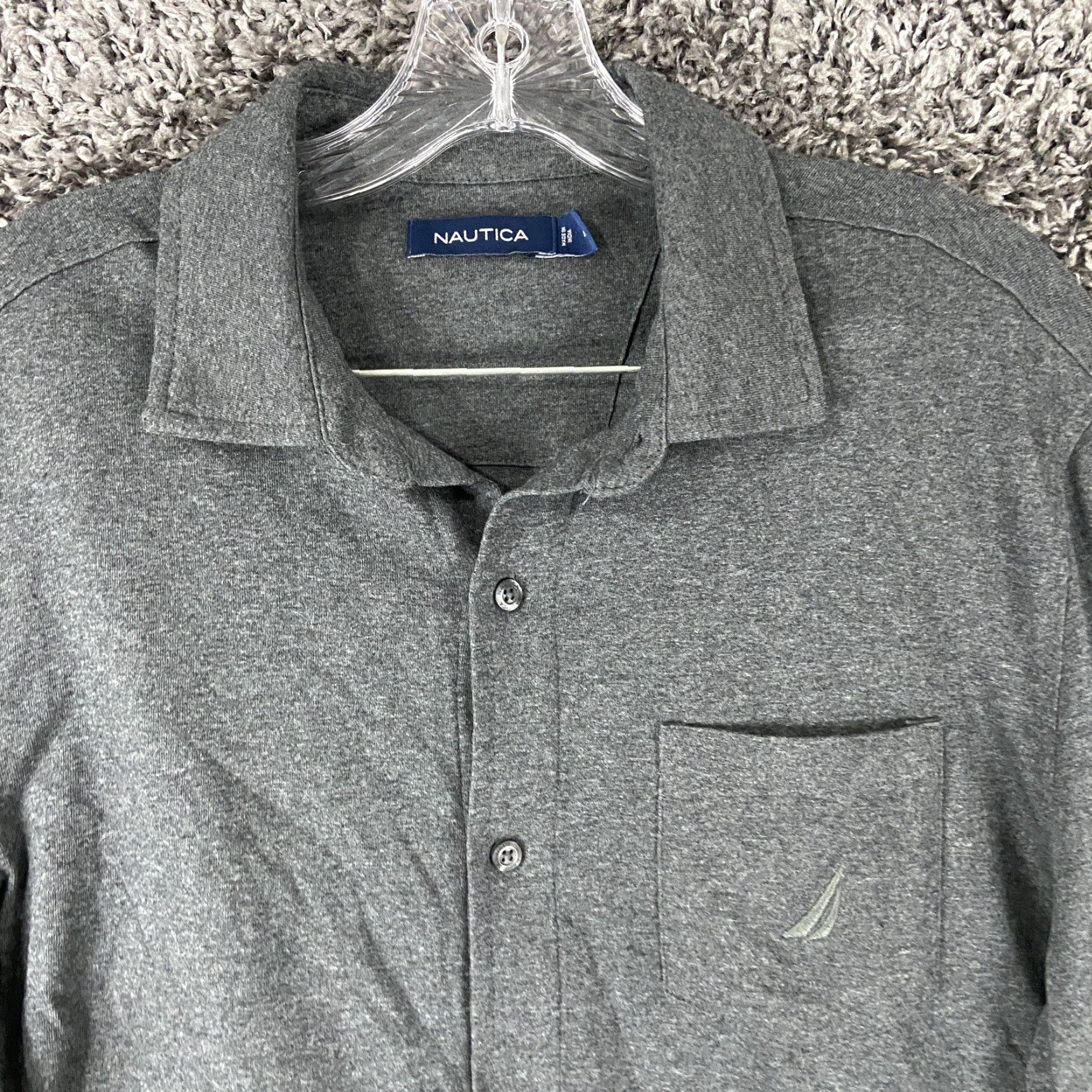 Nautica Nautica Button-Up Shirt Men Short Sleeve Gray Adult Medium M Regular Size Size US 31 - 5 Thumbnail