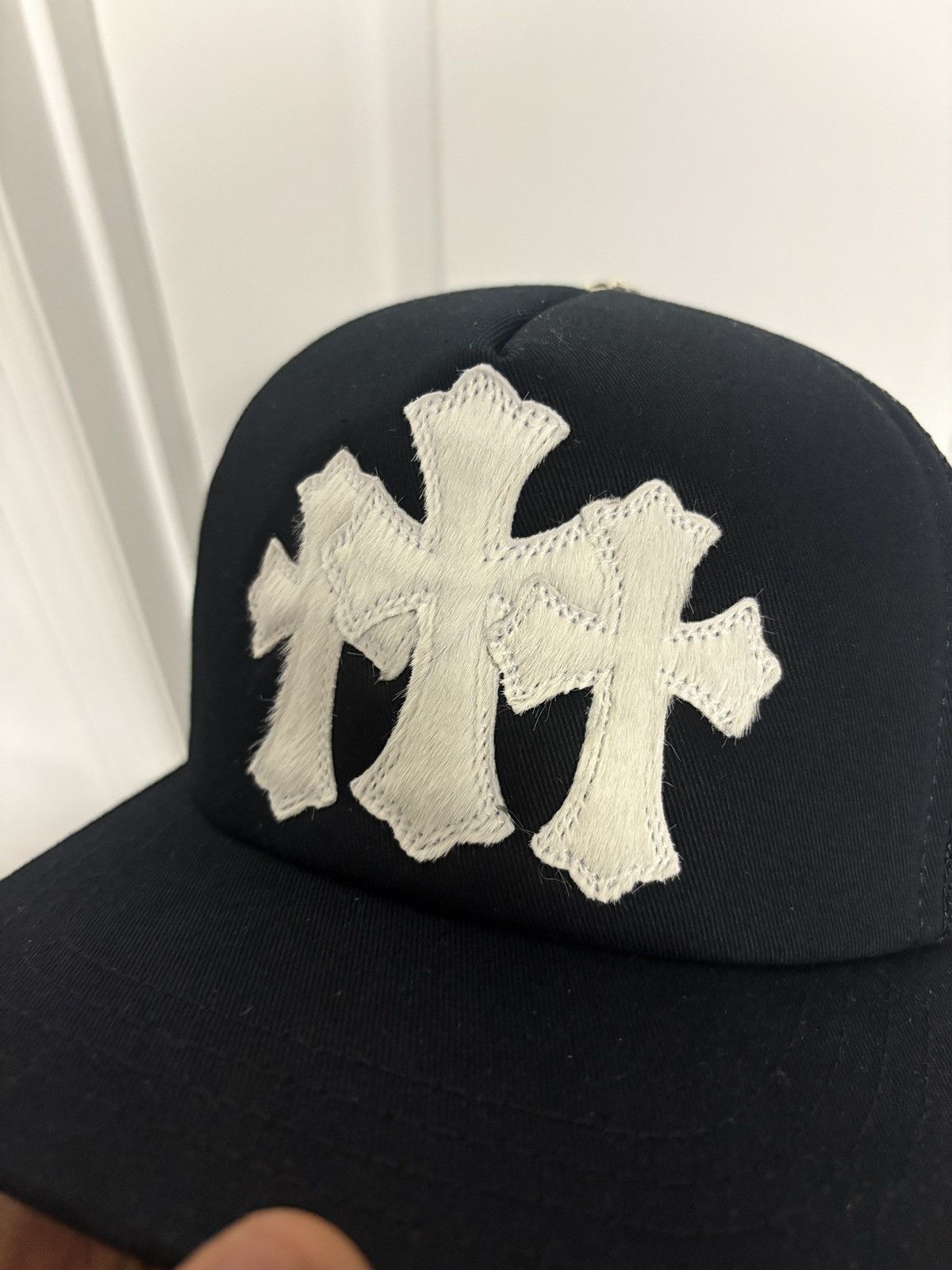 Chrome Hearts Chrome Hearts Cemetery Cross White Calf Hair Hat Size ONE SIZE - 7 Thumbnail