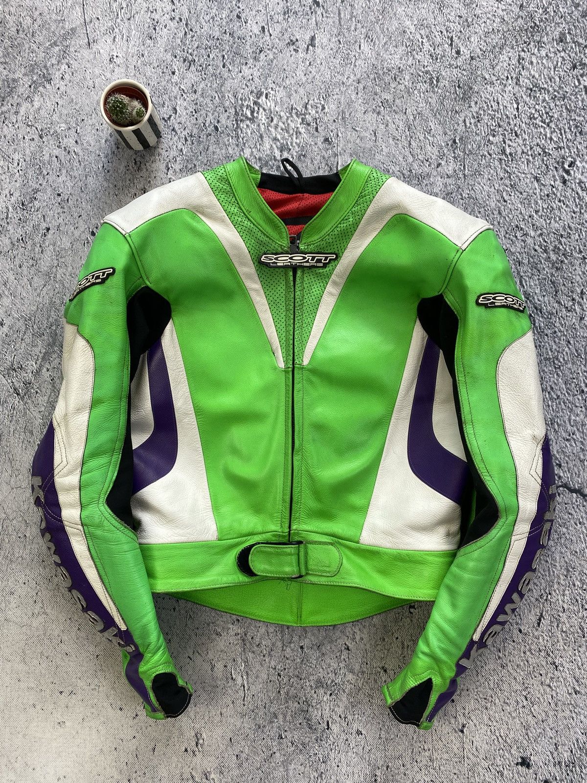 Vintage Leather Jacket Racing Kawasaki Scott USA