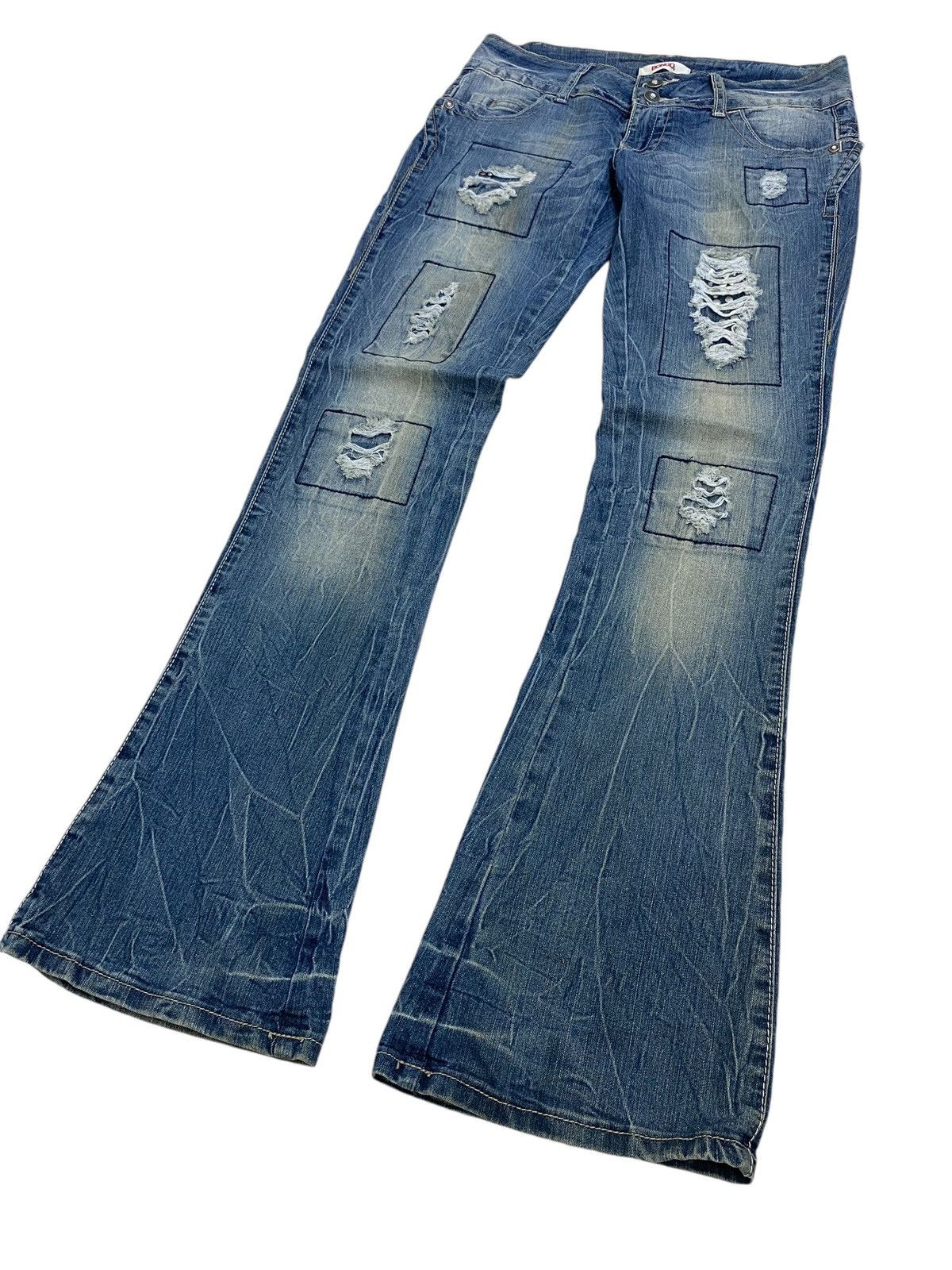 If Six Was Nine × Japanese Brand × Le Grande Bleu (L.G.B.) Flare Bongo Denim Japan Mud Washed Distress Emblishh Clawn Size US 31 - 3 Thumbnail