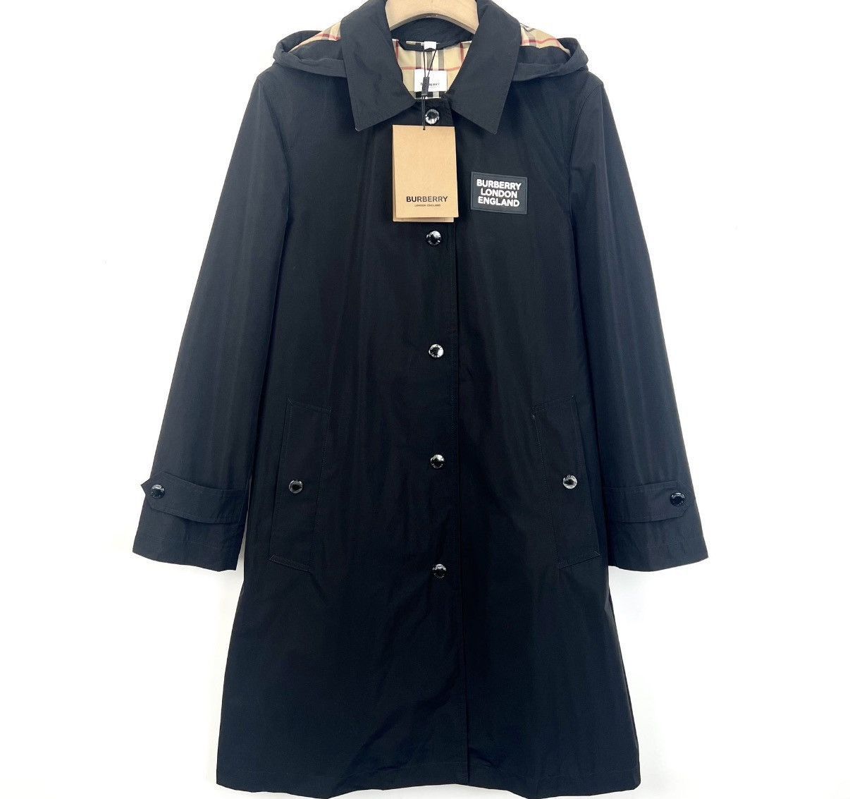 Burberry Black Long Hooded Coat with Button Front Size S Size US S / EU 44-46 / 1 - 1 Thumbnail