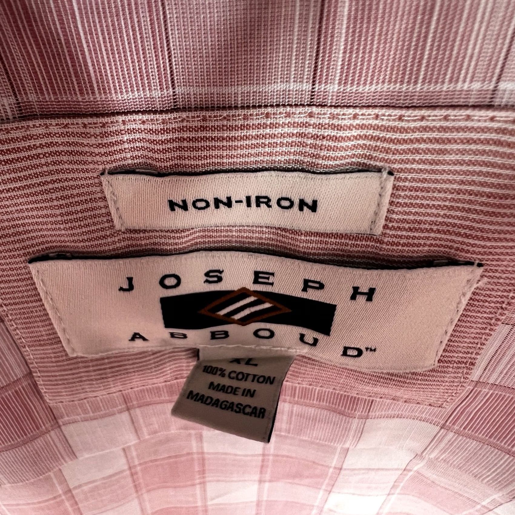 Joseph Abboud Joseph Abboud Dress Shirt Mens Size XL Pink White Plaid Check Non Iron Button Up Size 46R - 3 Thumbnail