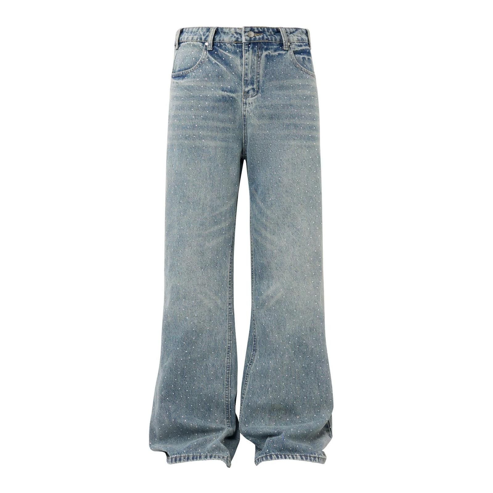 Japanese Brand Rhinestone Embellished Jeans | Rivet-Detail Wide-Leg Denim Size US 30 / EU 46 - 5 Thumbnail