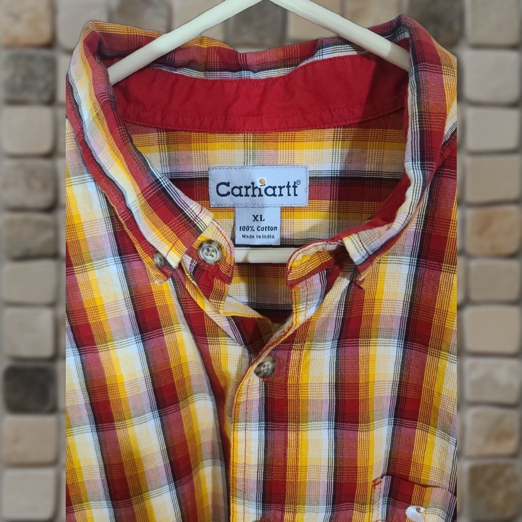 Carhartt Carhartt Shirt Men XL Plaid Long Sleeve Button Pocket XLarge Cotton Yellow Mens Size US XL / EU 56 / 4 - 1 Thumbnail