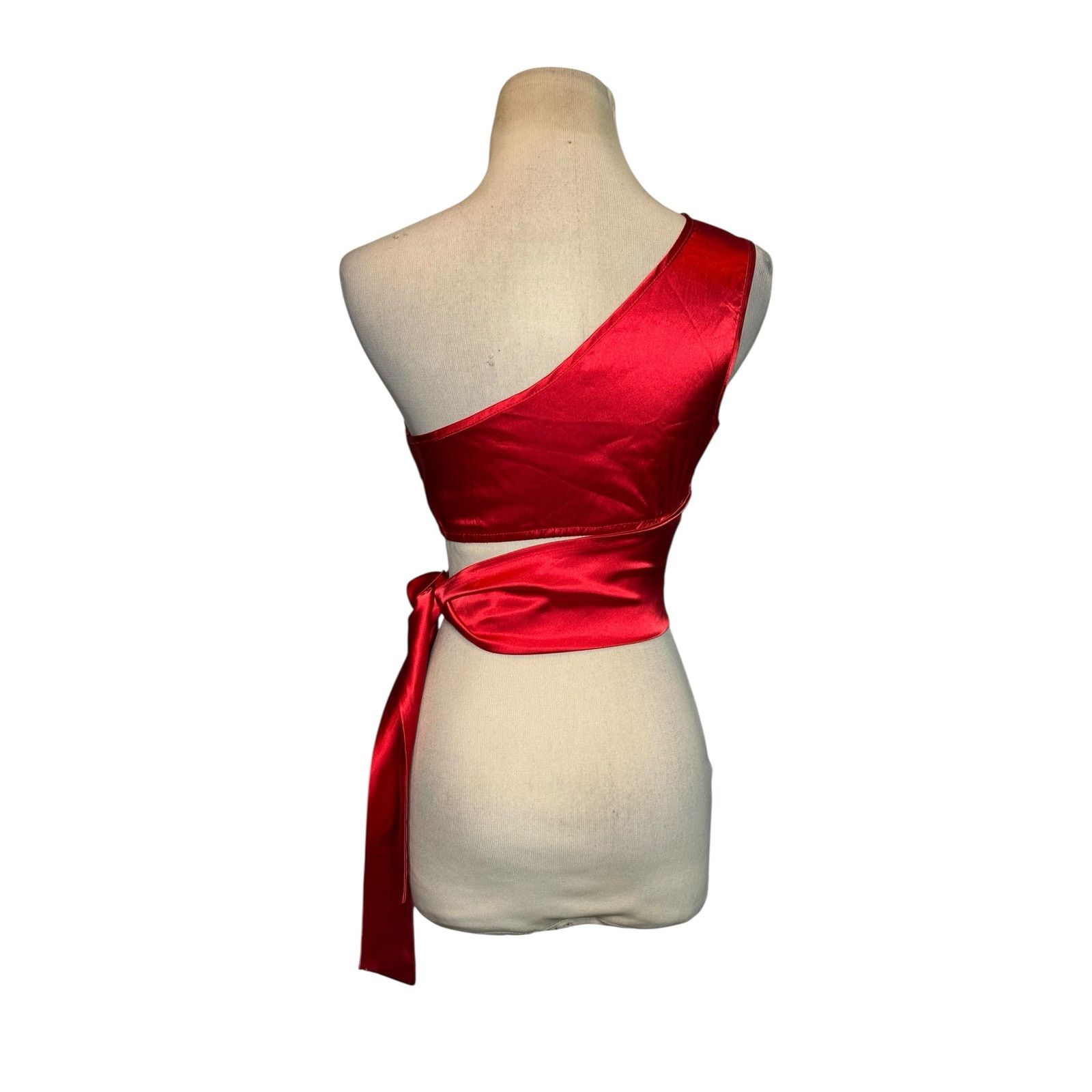 Shein Shein Red Calvaya One Shoulder Tie Side Satin Top size XS Size XS / US 0-2 / IT 36-38 - 12 Thumbnail