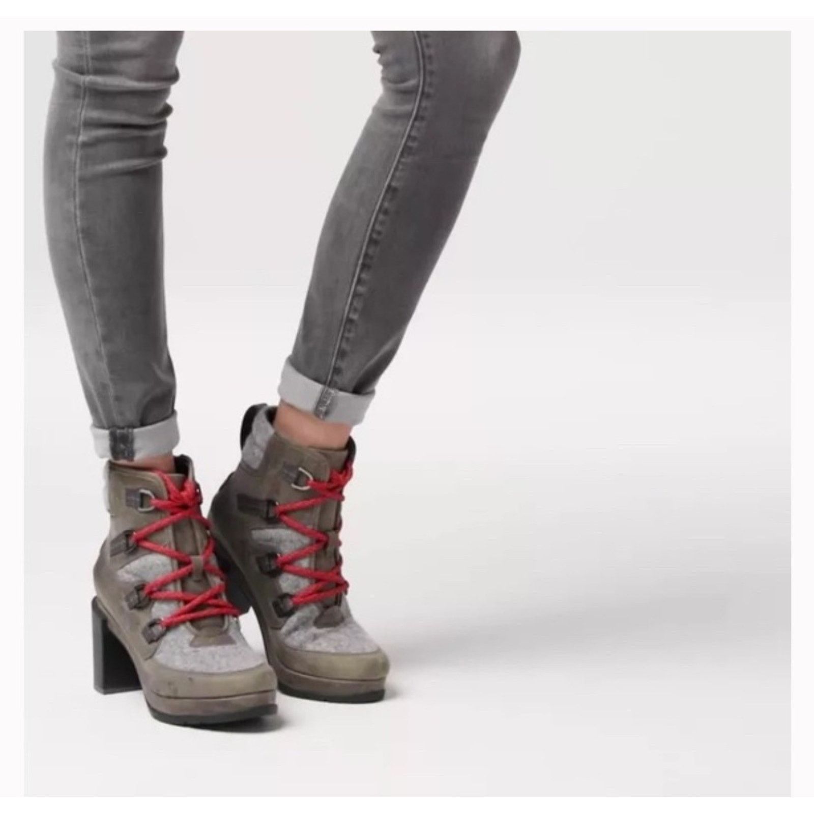 SOREL Sorel Blake Lace Up Booties Chunky Heel Leather Gray Size 7 Size US 7 / IT 37 - 2 Thumbnail