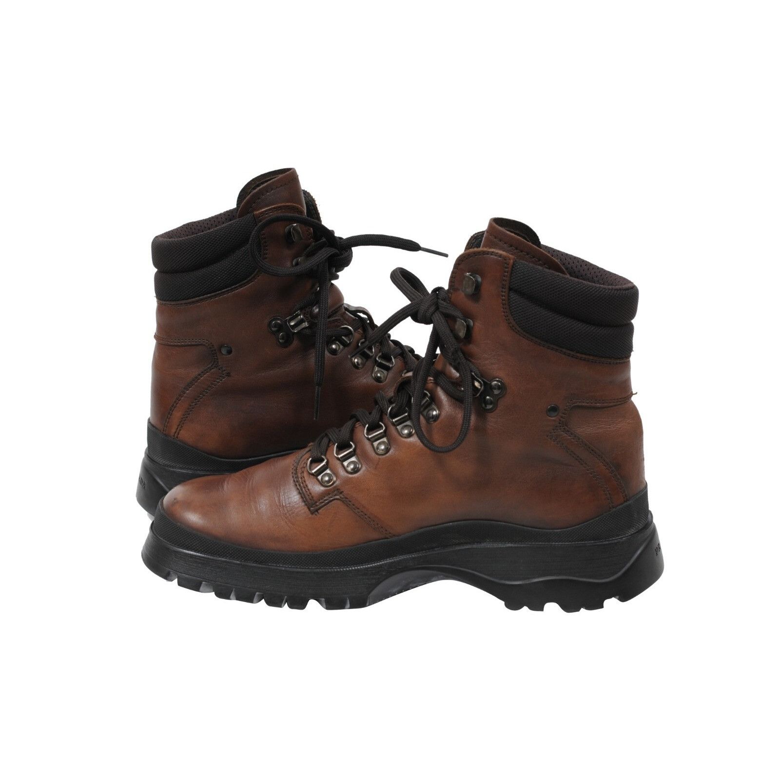 Prada Combat Hiking Boots Brown Leather Lug Sole - 01590 Size US 8.5 / EU 41-42 - 10 Thumbnail