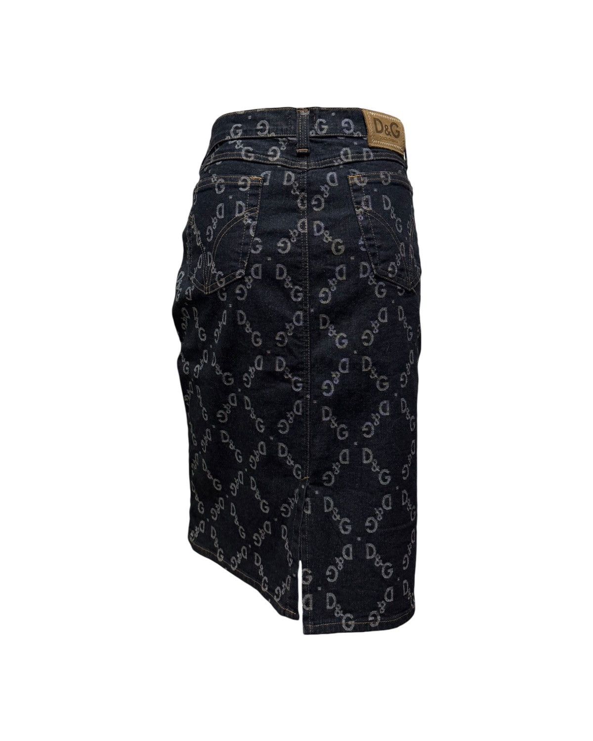 Dolce & Gabbana D&G Fall Winter 2002 All-Over Logo Stretch Denim Midi Skirt Size 32" / US 10 / IT 46 - 2 Thumbnail
