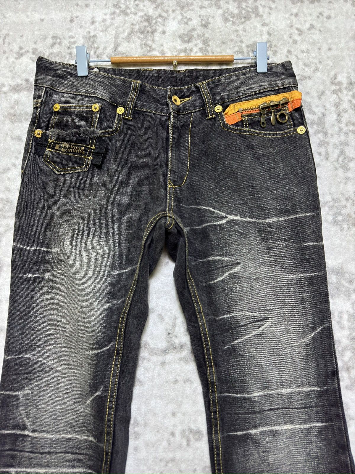 semanticdesign Vintage Semantic Design Flare Washed Denim Zipper Jeans Size US 32 / EU 48 - 3 Thumbnail