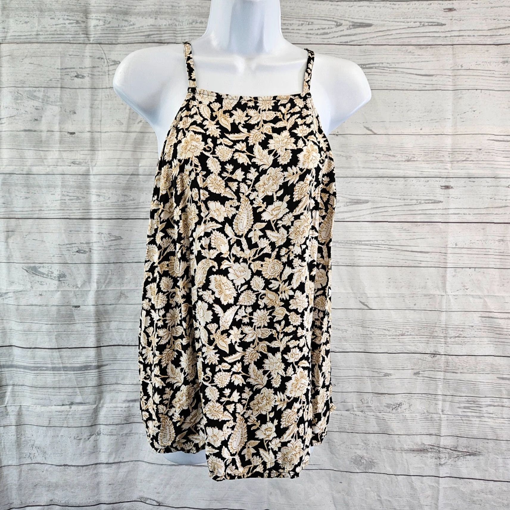 Old Navy Old Navy Tank Top Women S Black Floral Rayon Shirt Size S / US 4 / IT 40 - 2 Thumbnail