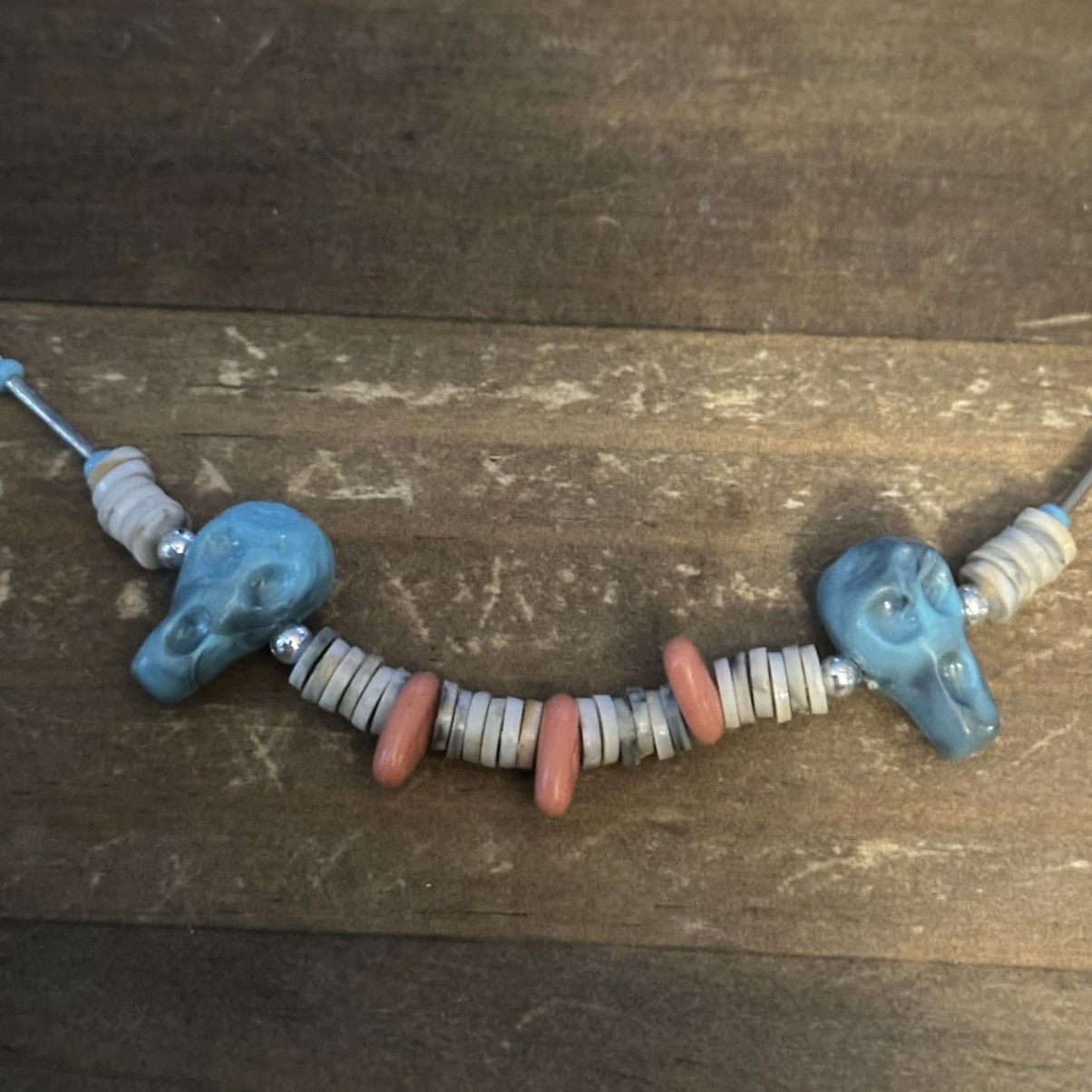 Vintage Vintage silver tone tribal skull shell bead necklace Size ONE SIZE - 3 Thumbnail