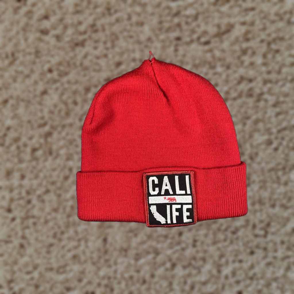 Vintage Cali Life Hat Beanie Mens One Size Red Knit California Logo Winter USA Patriotic Size ONE SIZE - 1 Thumbnail