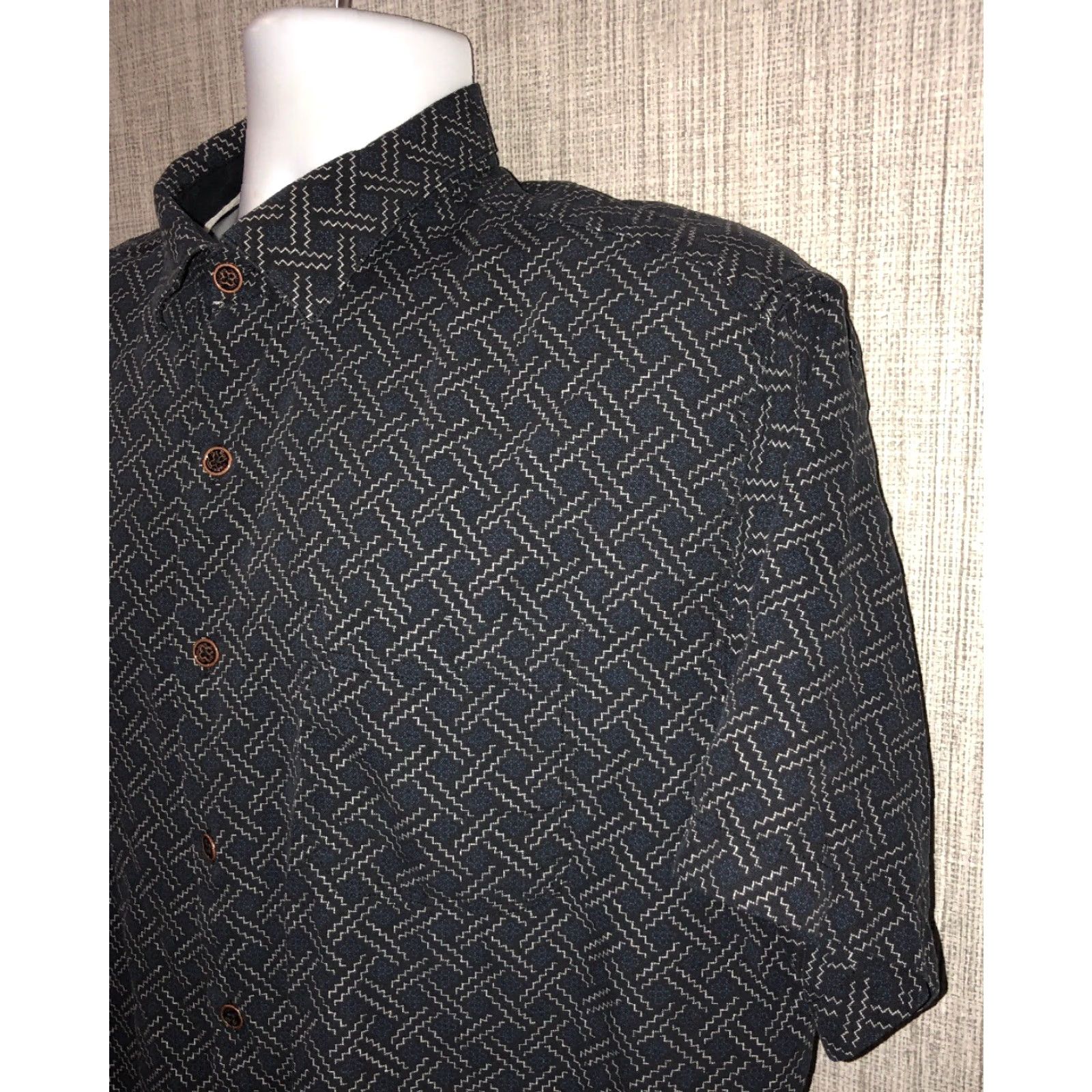 Nat Nast Nat Nast Mens Blue Silk/Cotton Short Sleeve Button Front Shirt L Size US L / EU 52-54 / 3 - 2 Thumbnail